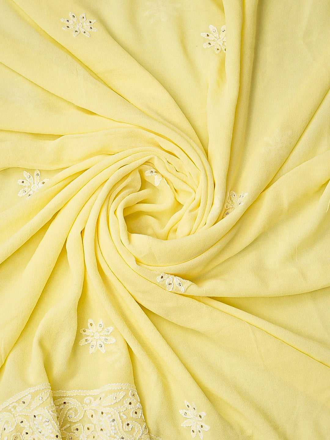Ada Hand Embroidered Lemon Pure Georgette Lucknowi Chikankari Unstitched Kurta Dupatta Set With Muqaish Work 01A808608