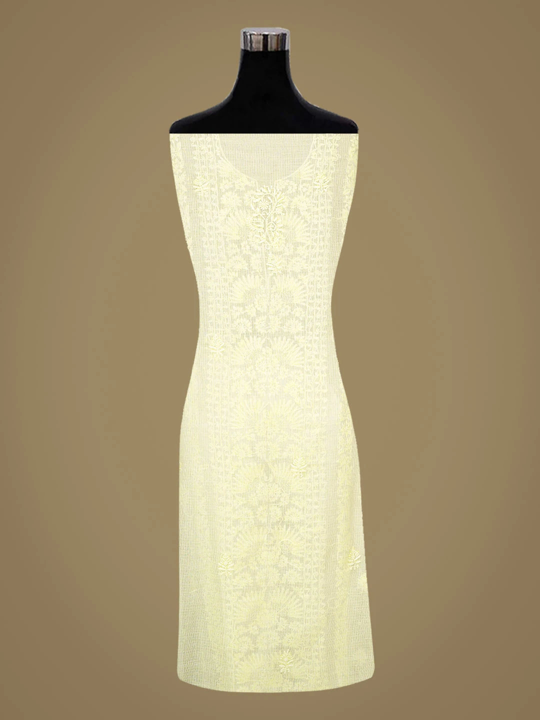 Ada Hand Embroidered Lemon Kota Lucknowi Chikankari Unstitched Suit Piece With Cutdana Work 01A825292