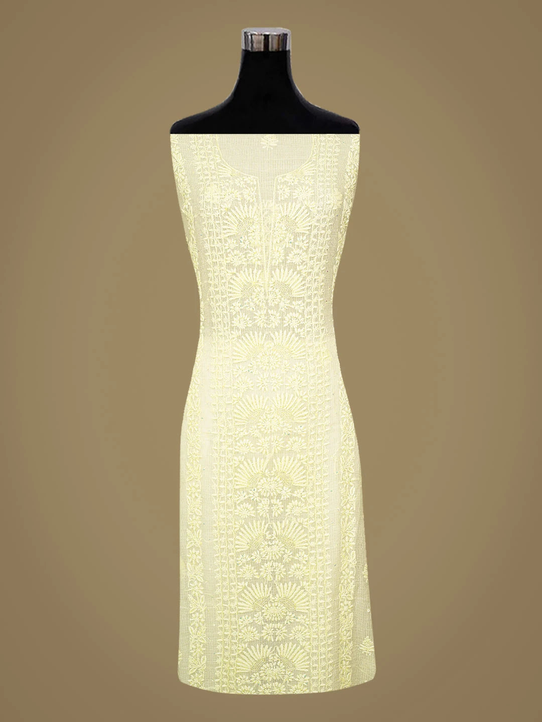 Ada Hand Embroidered Lemon Kota Lucknowi Chikankari Unstitched Suit Piece With Cutdana Work 01A825292