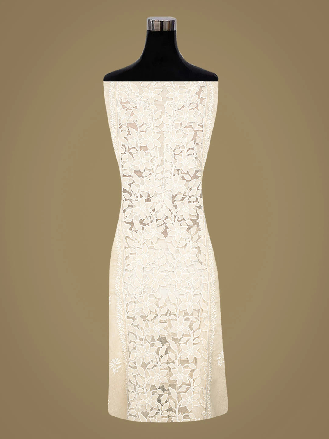 Ada Hand Embroidered Bone Brown Cotton Lucknowi Chikankari Semi-Stitched Kurta Dupatta Set 01A857082