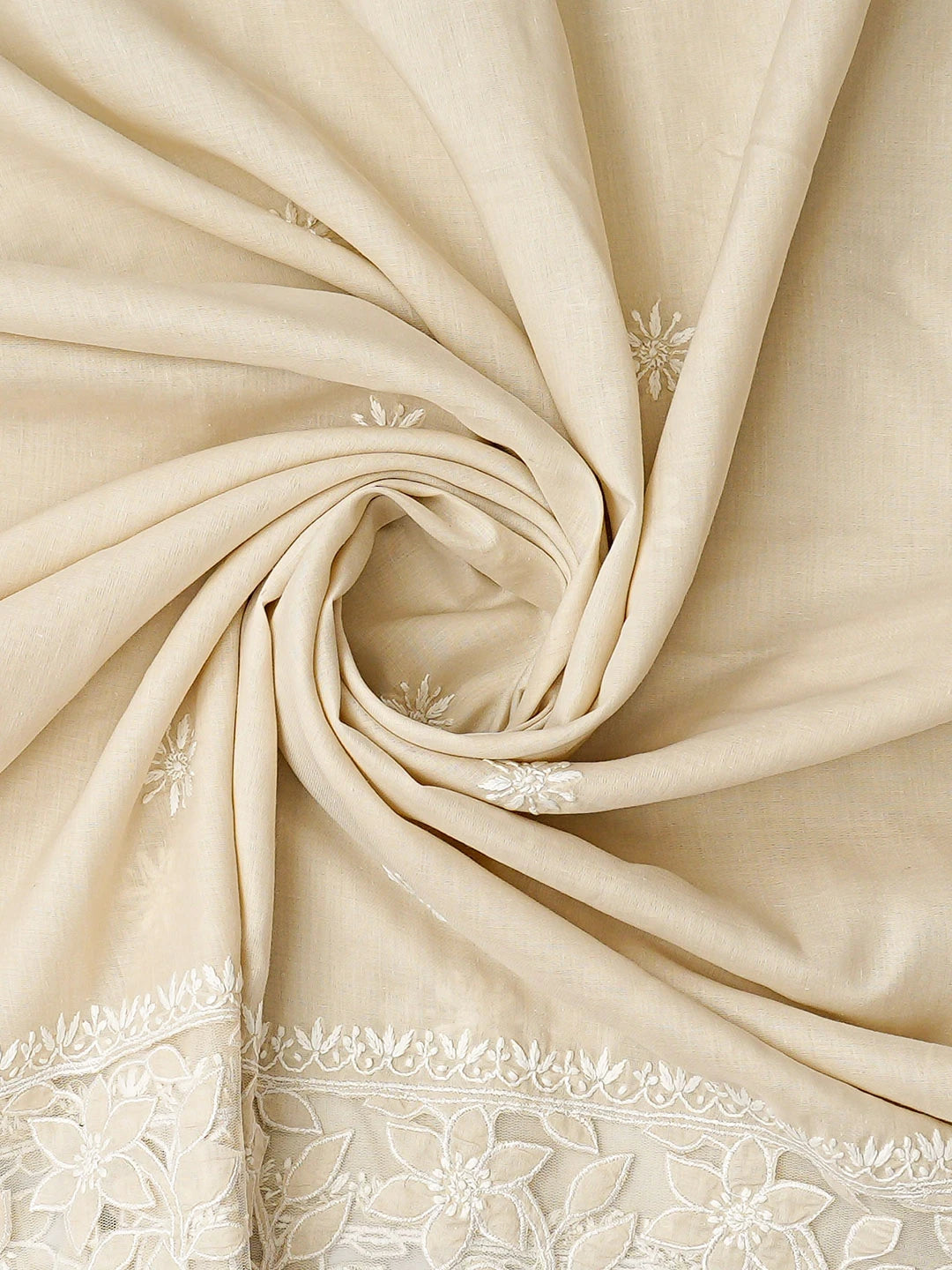 Ada Hand Embroidered Bone Brown Cotton Lucknowi Chikankari Semi-Stitched Kurta Dupatta Set 01A857082