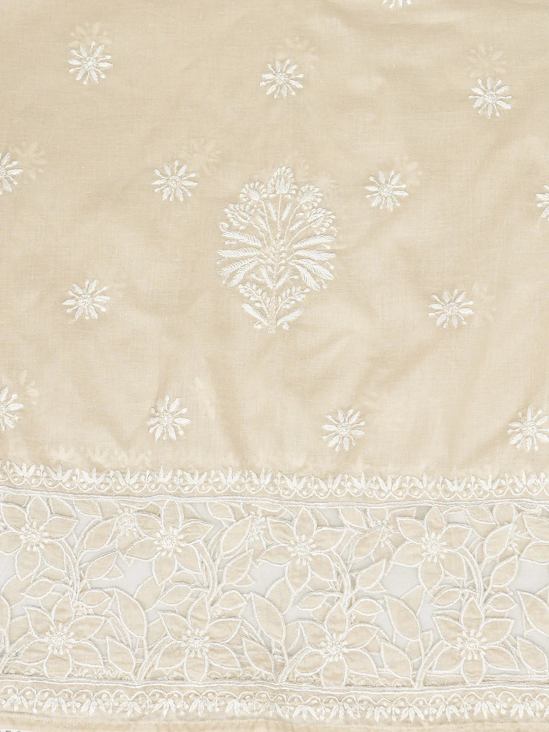Ada Hand Embroidered Bone Brown Cotton Lucknowi Chikankari Semi-Stitched Kurta Dupatta Set 01A857082