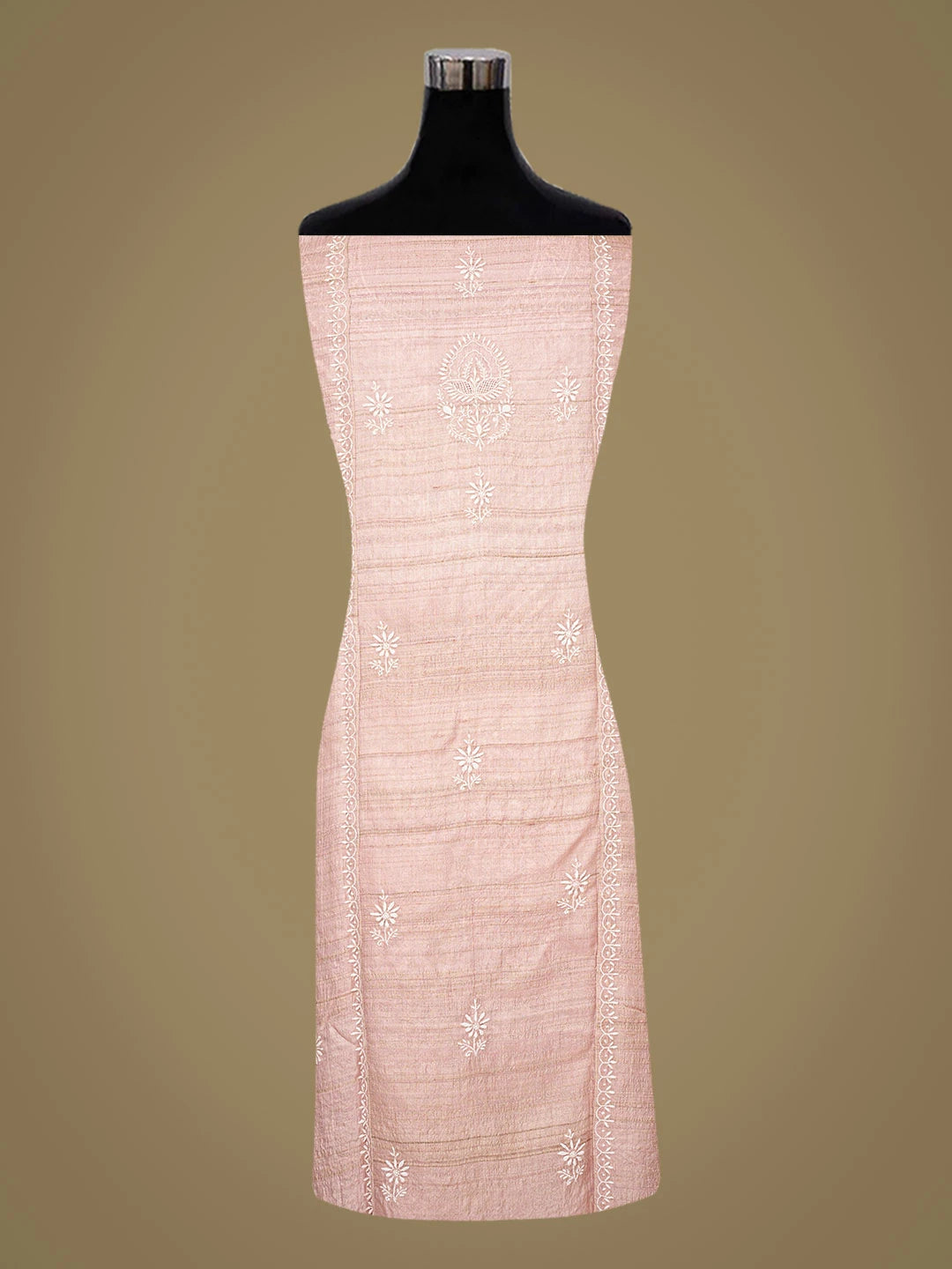 Ada Hand Embroidered Dusty Pink Silk Lucknowi Chikankari Semi-Stitched Kurta Dupatta Set 01A744268