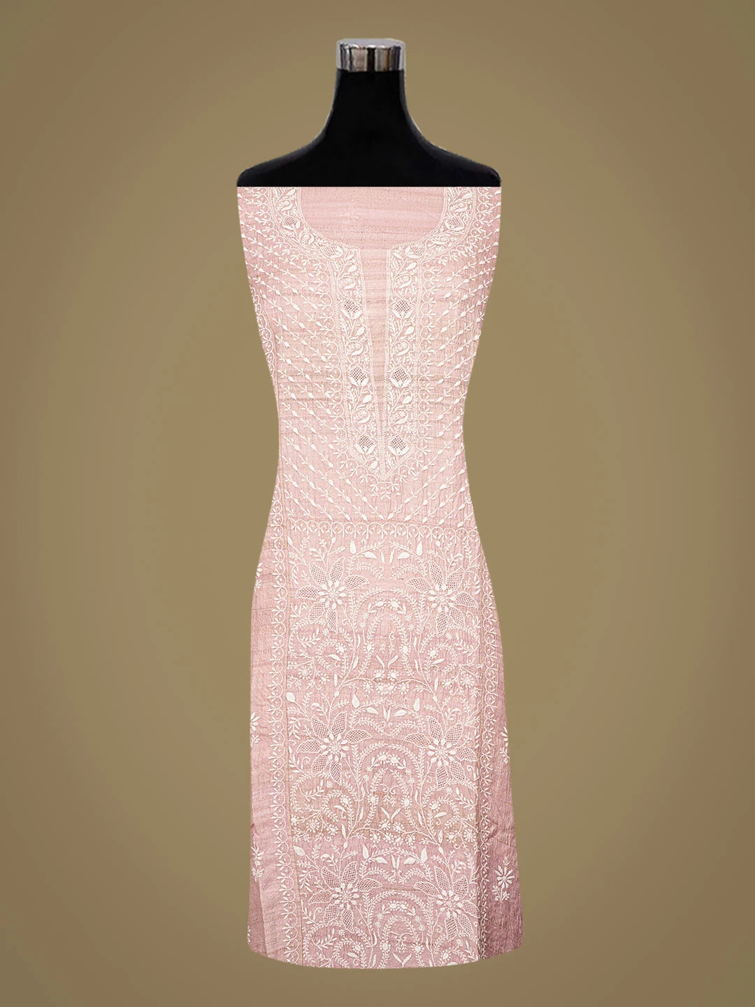 Ada Hand Embroidered Dusty Pink Silk Lucknowi Chikankari Semi-Stitched Kurta Dupatta Set 01A744268