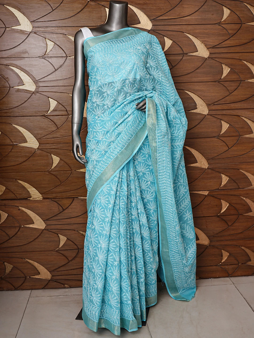 Ada Hand Embroidered Blue Kota Lucknowi Chikankari Saree and Blouse 01A820385
