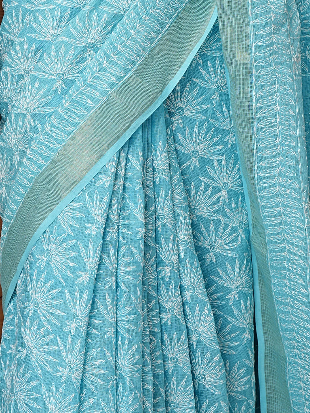 Ada Hand Embroidered Blue Kota Lucknowi Chikankari Saree and Blouse 01A820385