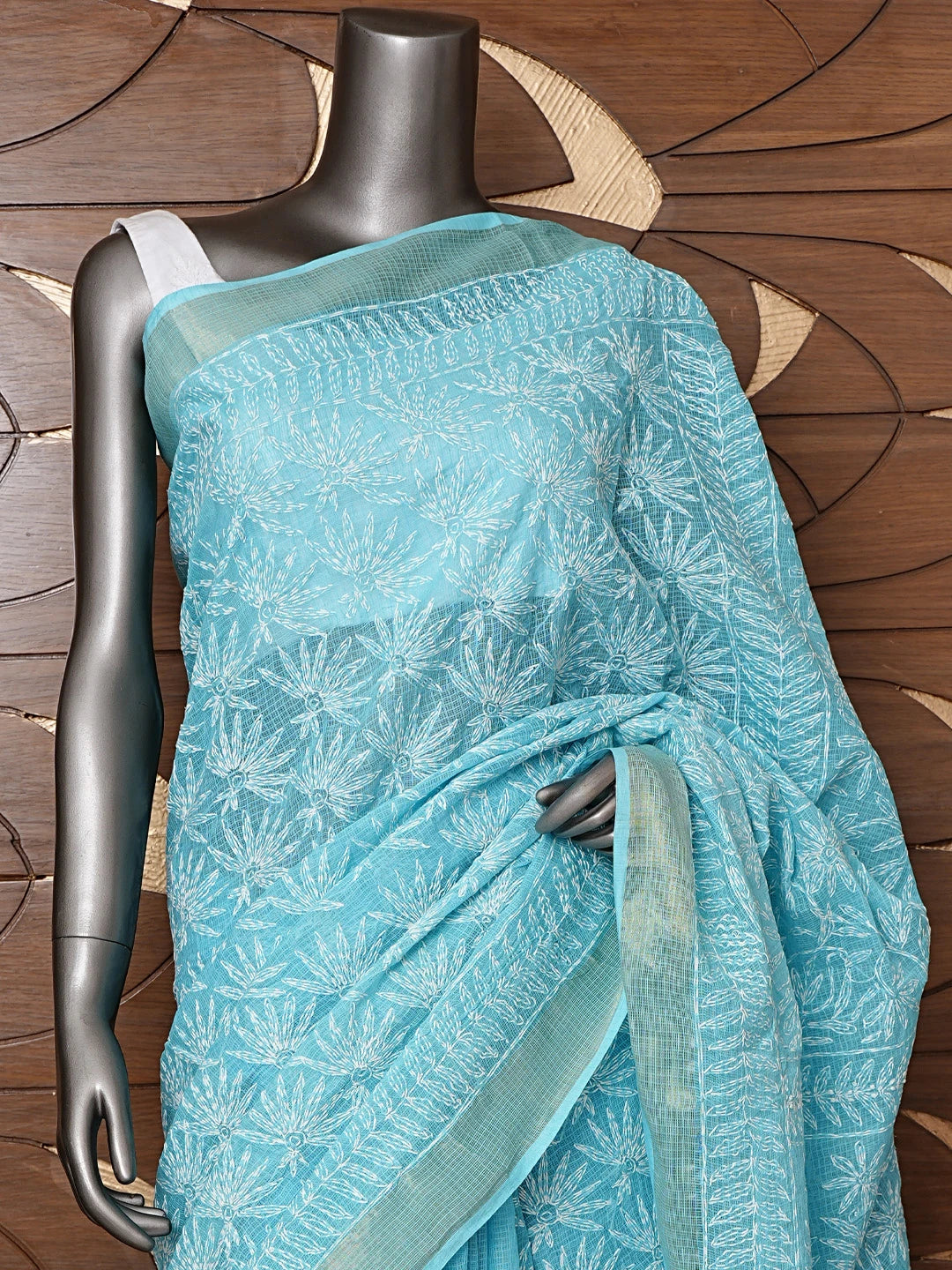 Ada Hand Embroidered Blue Kota Lucknowi Chikankari Saree and Blouse 01A820385