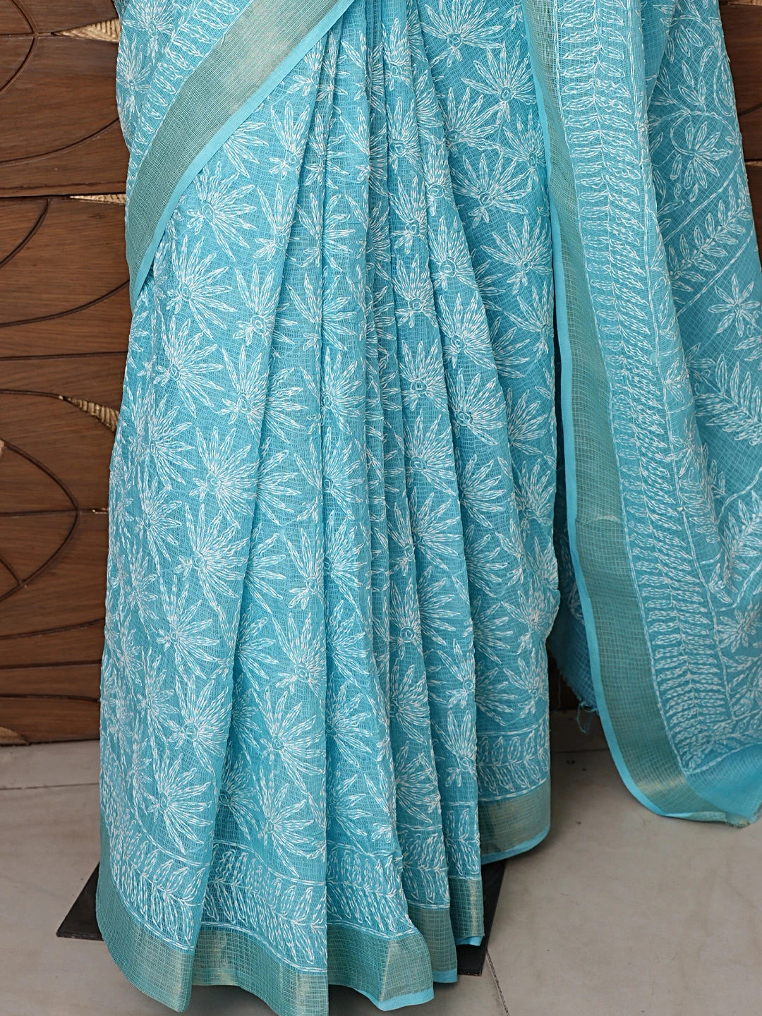 Ada Hand Embroidered Blue Kota Lucknowi Chikankari Saree and Blouse 01A820385