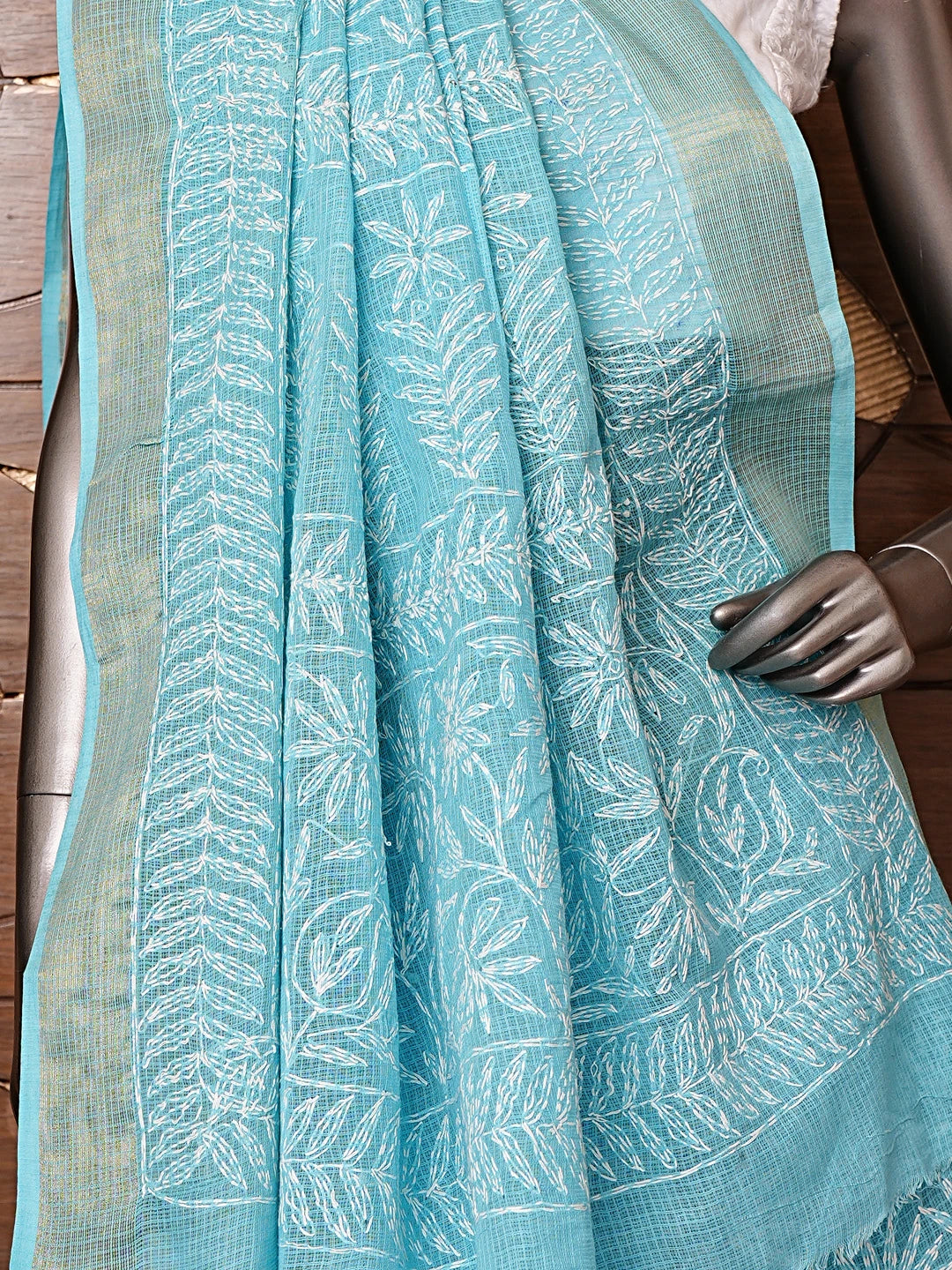 Ada Hand Embroidered Blue Kota Lucknowi Chikankari Saree and Blouse 01A820385