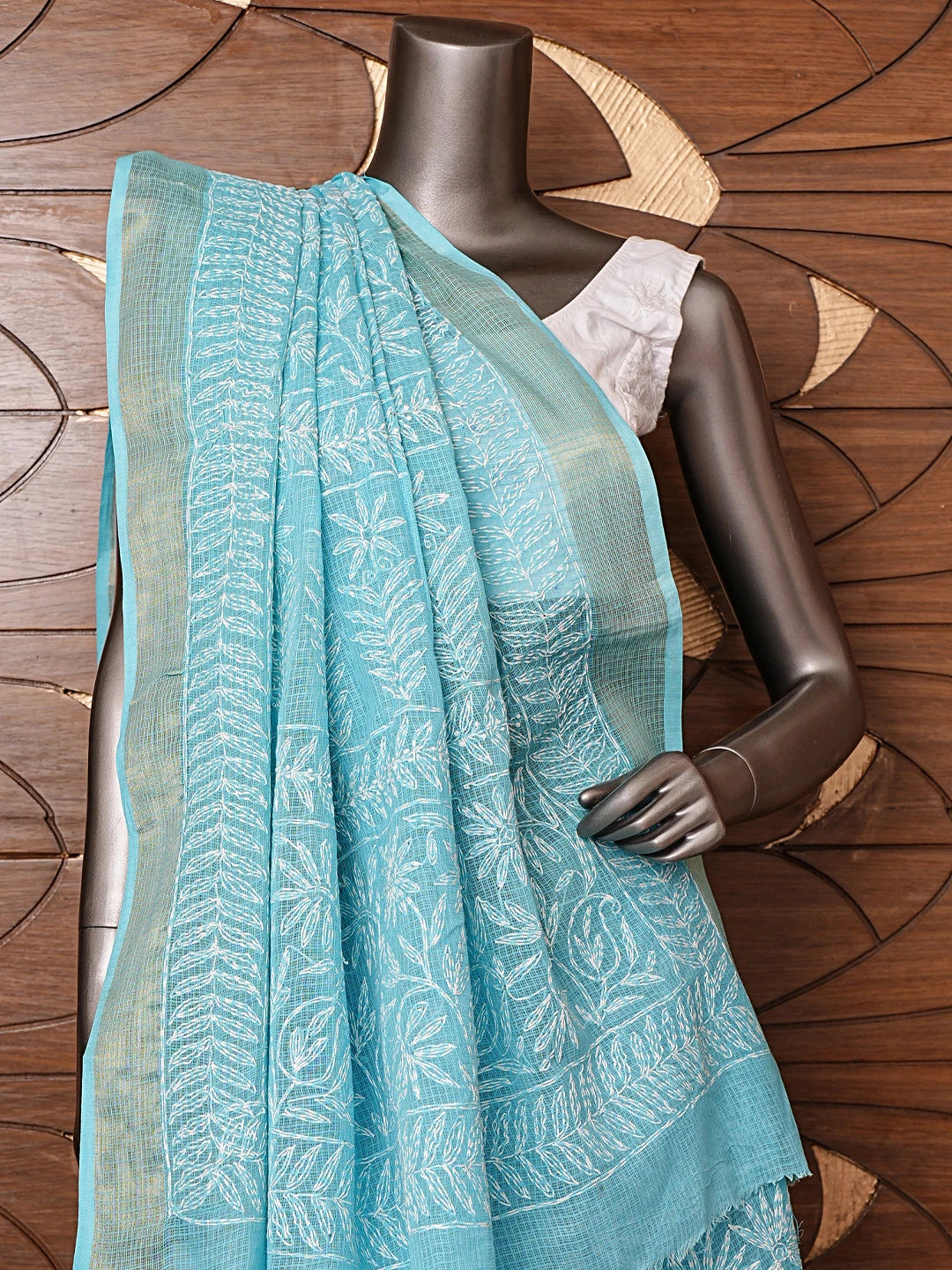 Ada Hand Embroidered Blue Kota Lucknowi Chikankari Saree and Blouse 01A820385