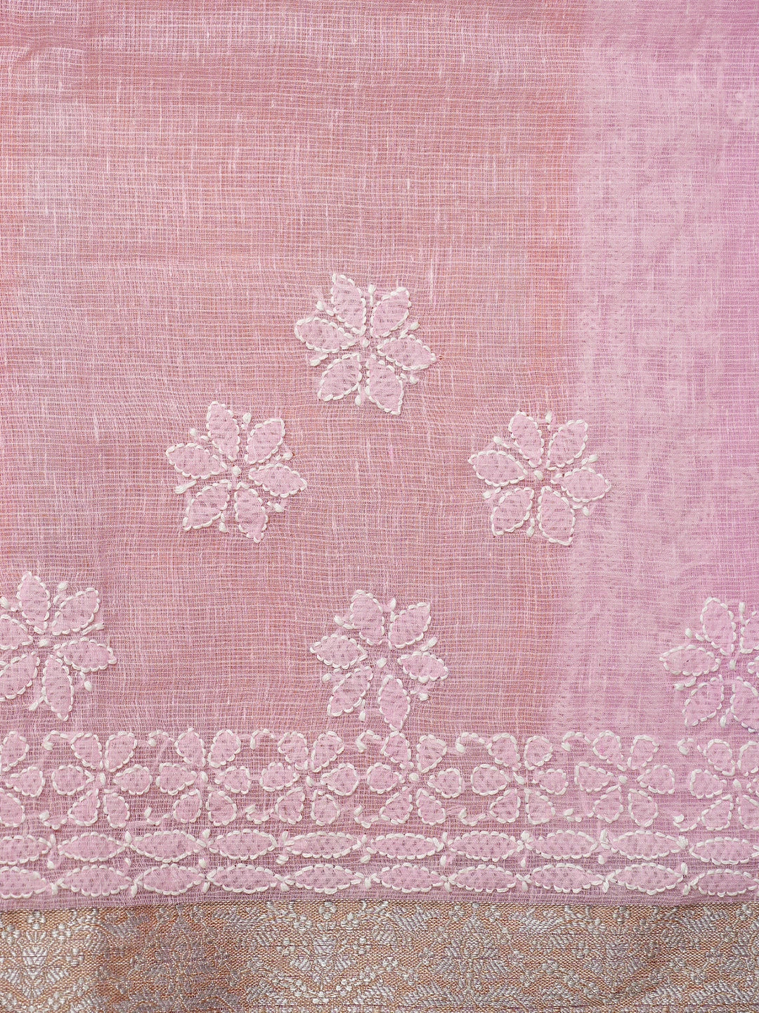 Ada Hand Embroidered Pink Chanderi Lucknowi Chikankari Saree With Blouse 01A857667