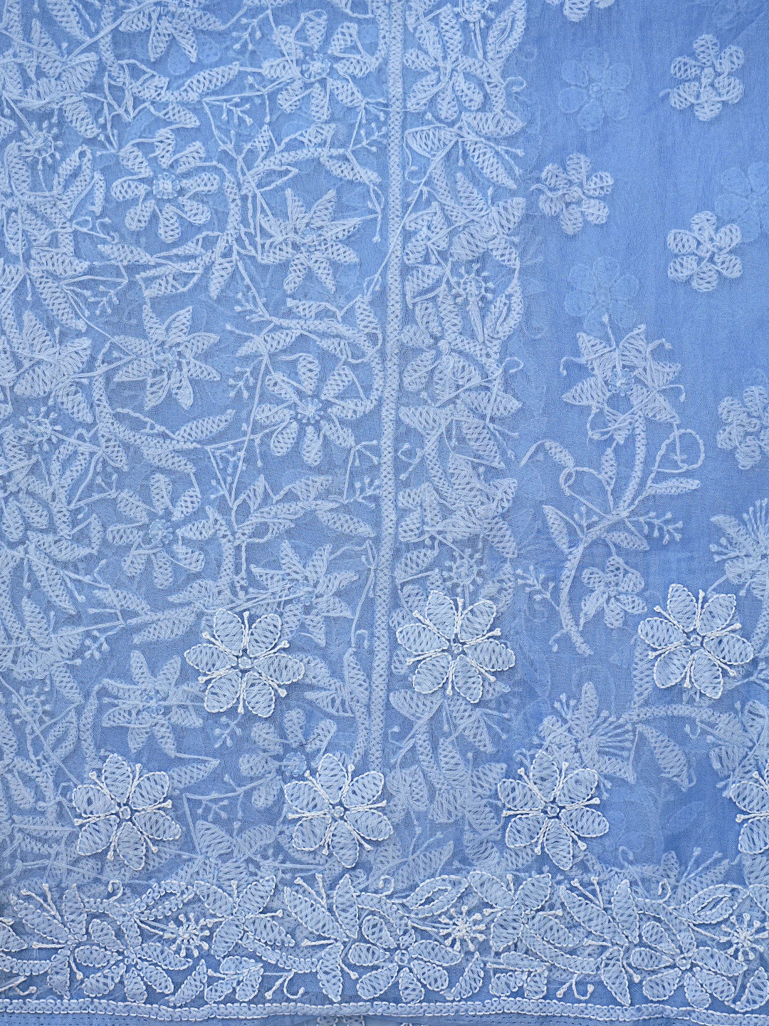 Ada Hand Embroidered Neon Blue Organza Lucknowi Chikankari Saree With Blouse 01A794154