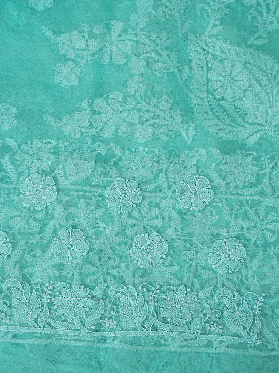 Ada Hand Embroidered Sea Green Organza Lucknowi Chikankari Saree With Blouse 01A794135