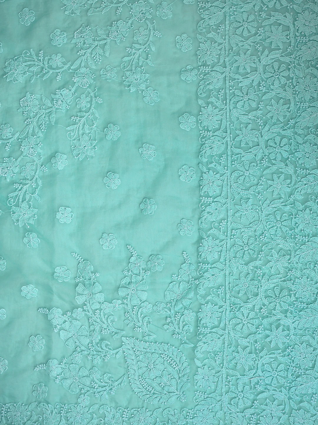 Ada Hand Embroidered Sea Green Organza Lucknowi Chikankari Saree With Blouse 01A794135