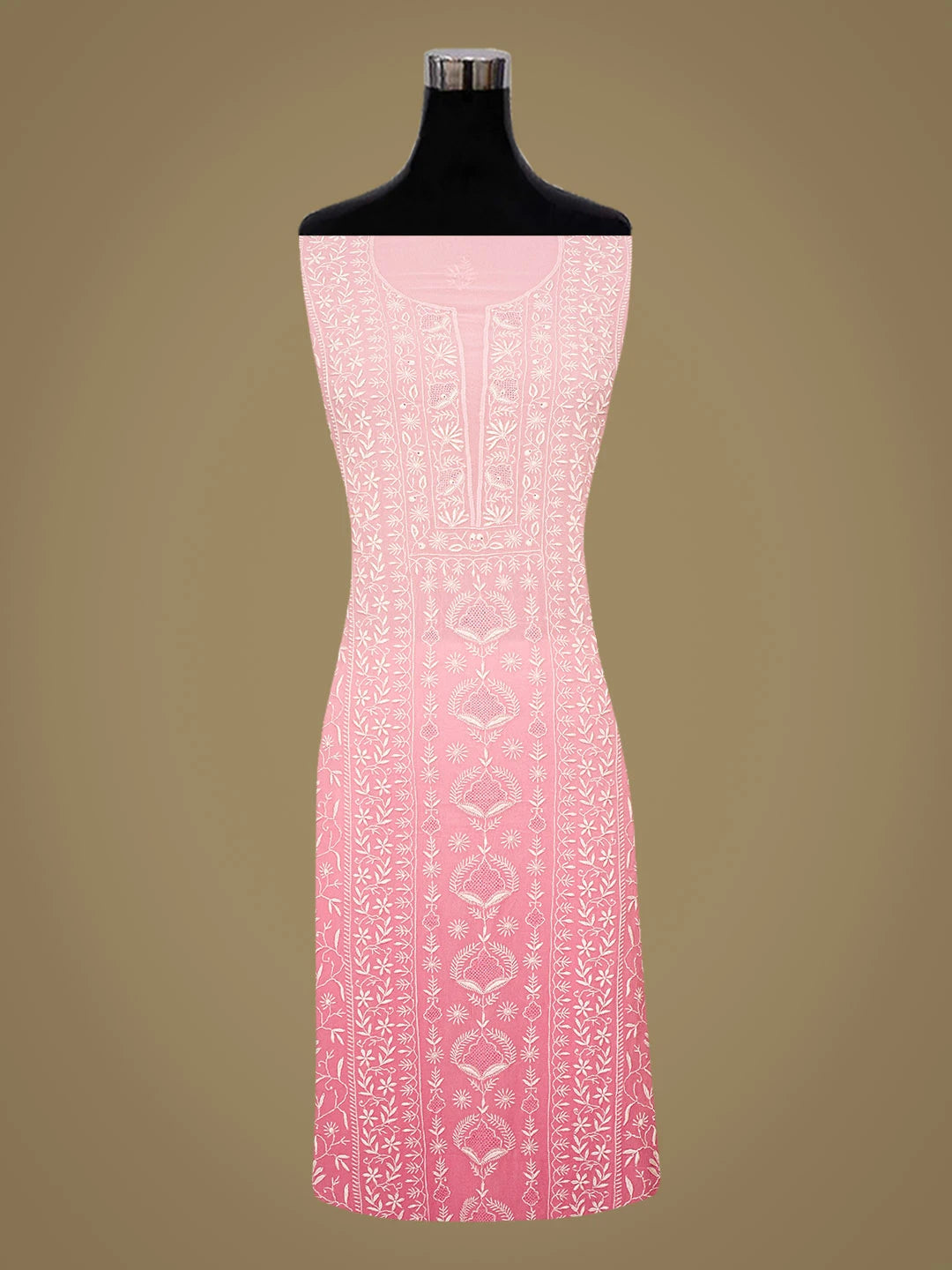 Ada Hand Embroidered Pink Viscose Georgette Lucknowi Chikankari Unstitched Kurta Dupatta Set 01A843858