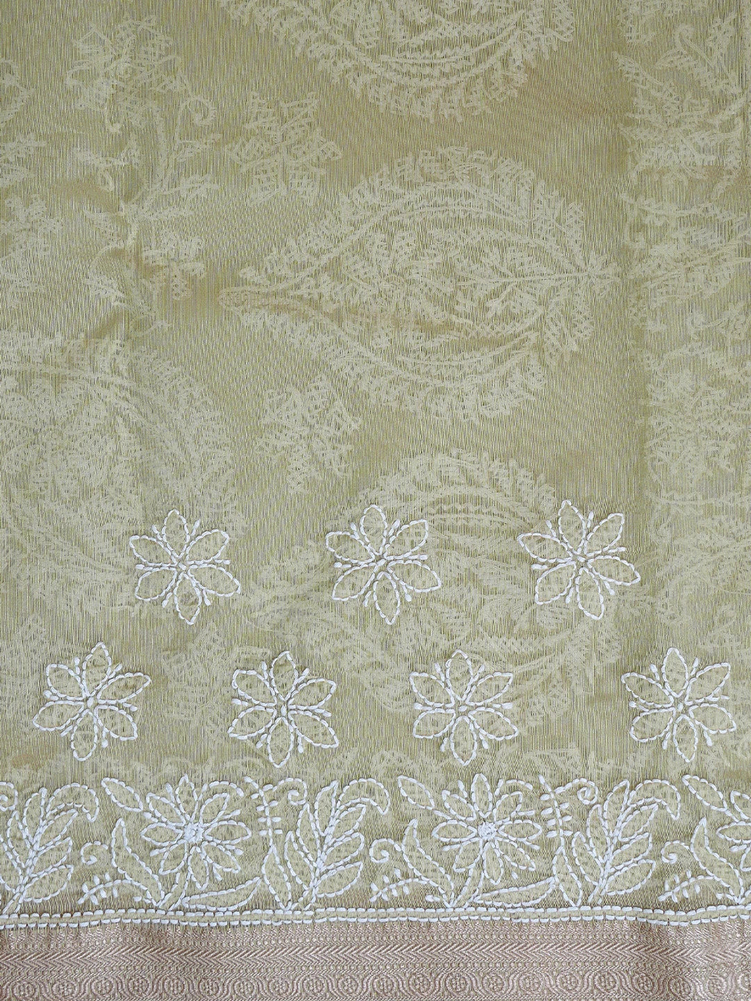 Ada Hand Embroidered Green Chanderi Lucknowi Chikankari Saree With Blouse 01A857663