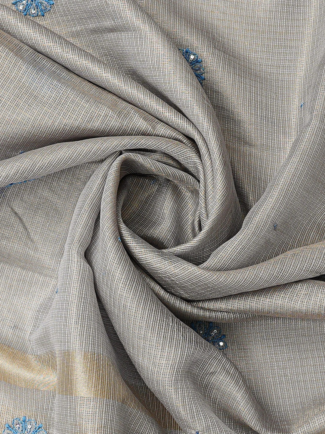 Ada Hand Embroidered Grey Kota Tissue Lucknowi Chikankari Unstitched Kurta Dupatta Set With Cutdana Work 01A802327
