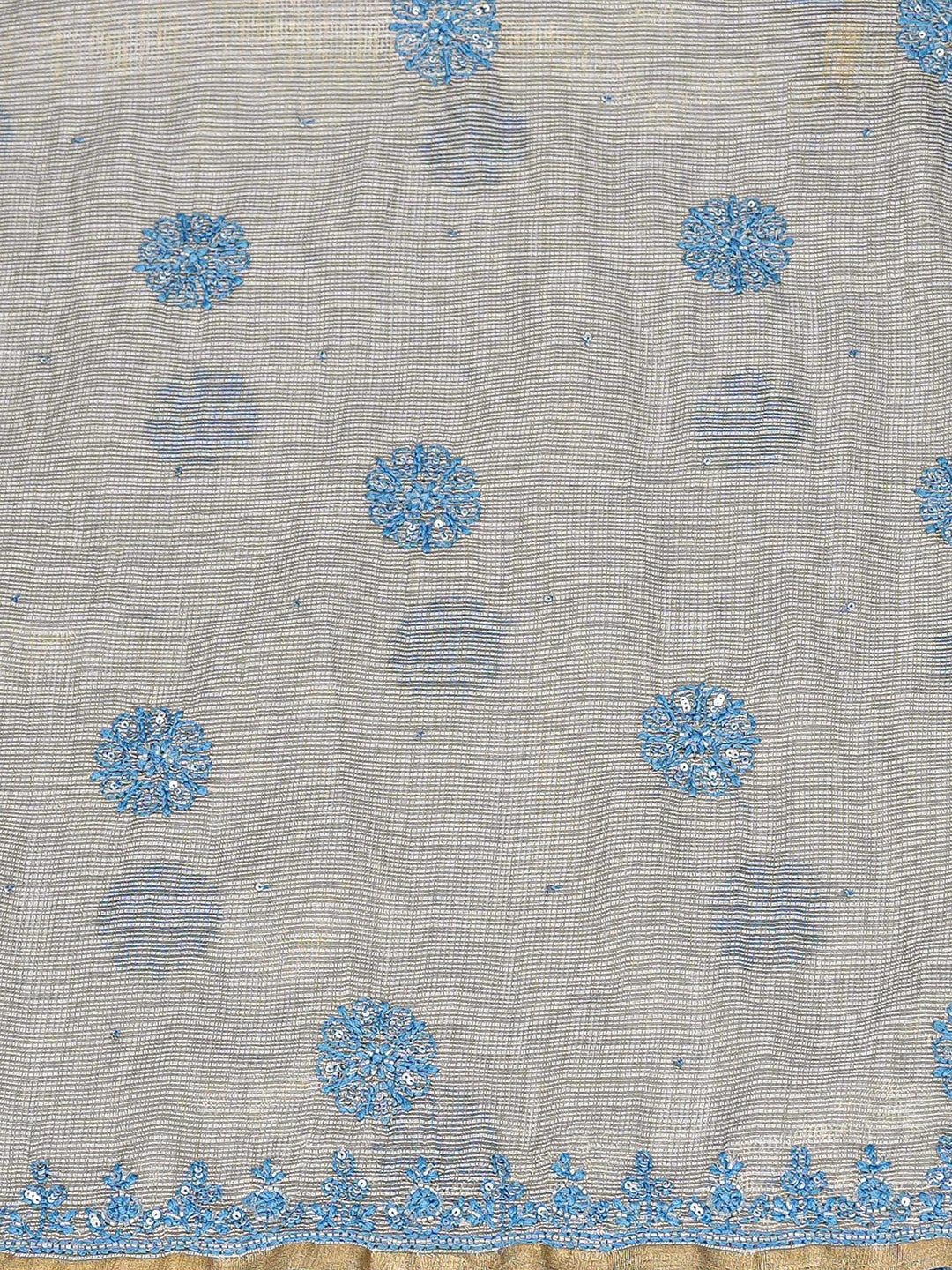 Ada Hand Embroidered Grey Kota Tissue Lucknowi Chikankari Unstitched Kurta Dupatta Set With Cutdana Work 01A802327