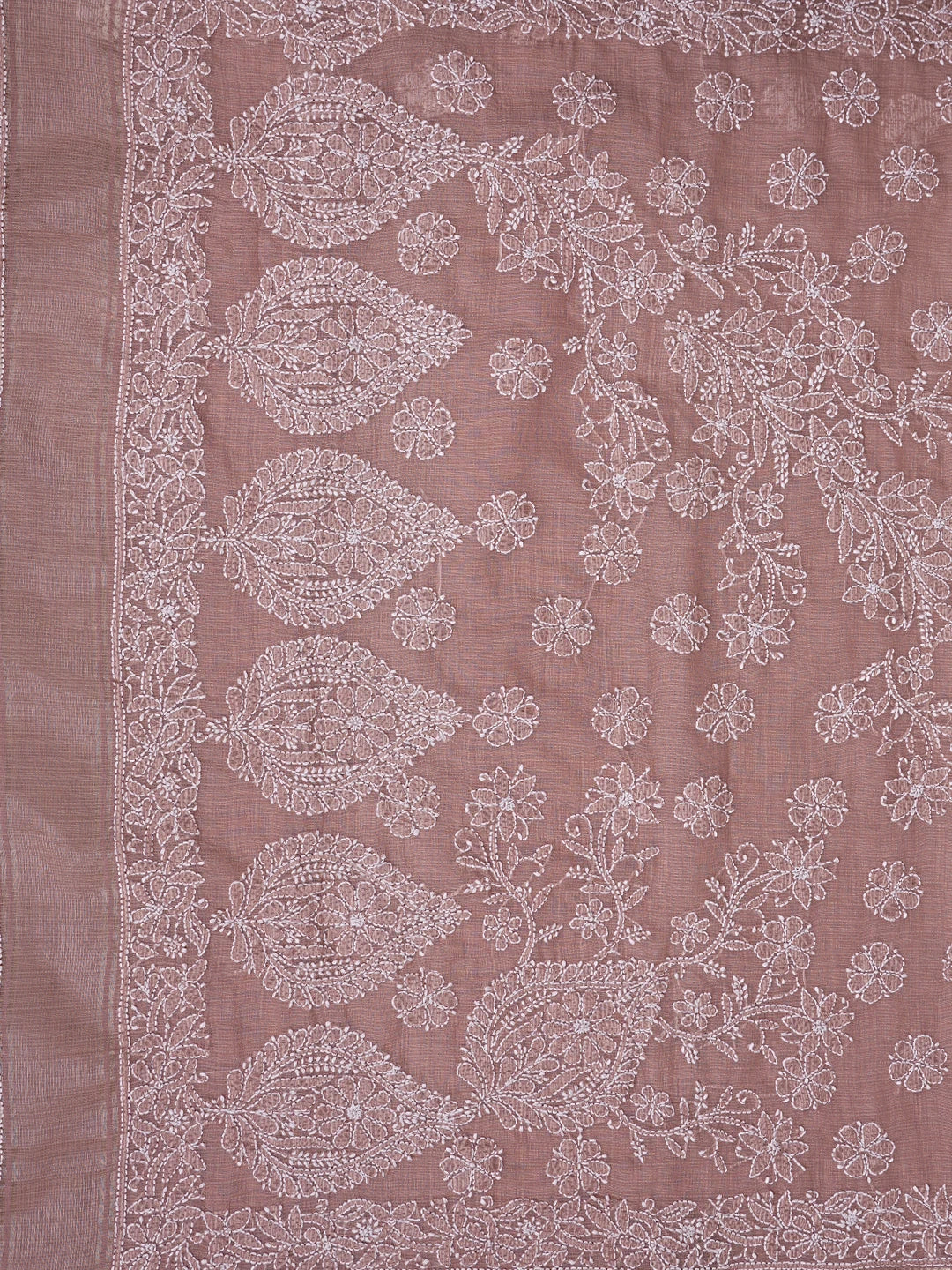 Ada Hand Embroidered Dusty Peach Chanderi Lucknowi Chikankari Saree With Blouse 01A857773