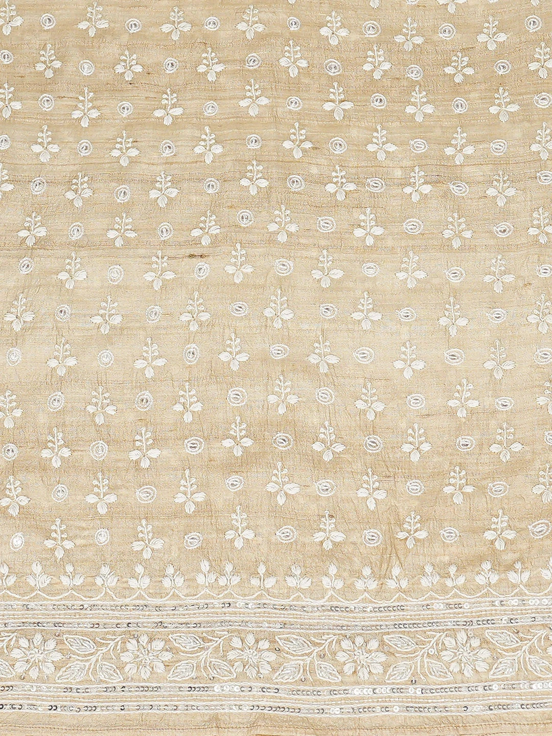 Ada Hand Embroidered Fawn Tussar Silk Lucknowi Chikankari Semi-Stitched Kurta Dupatta Set With Cutdana Work 01A857064