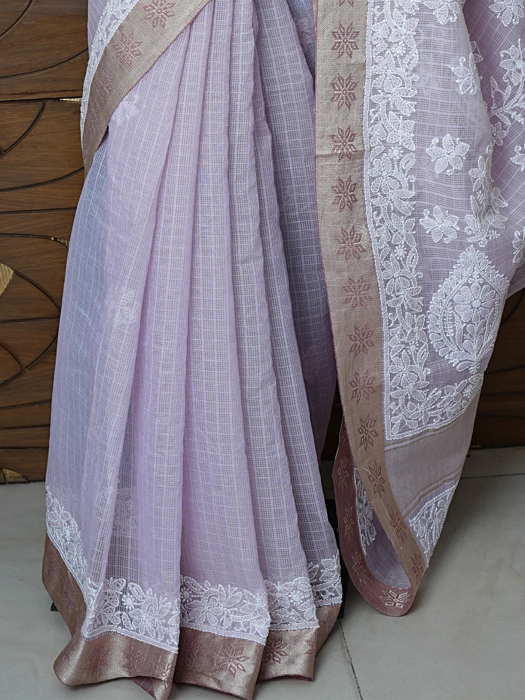 Ada Hand Embroidered Lavender Chanderi Lucknowi Chikankari Saree With Blouse 01A857666