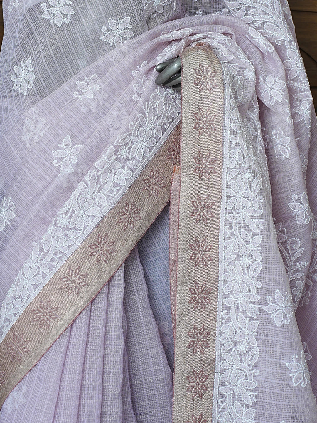 Ada Hand Embroidered Lavender Chanderi Lucknowi Chikankari Saree With Blouse 01A857666