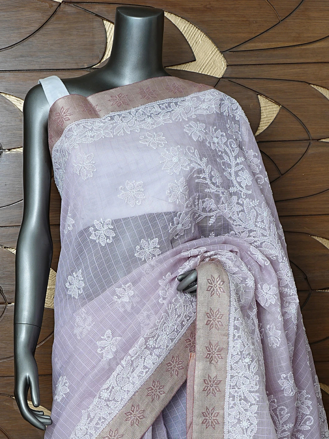 Ada Hand Embroidered Lavender Chanderi Lucknowi Chikankari Saree With Blouse 01A857666