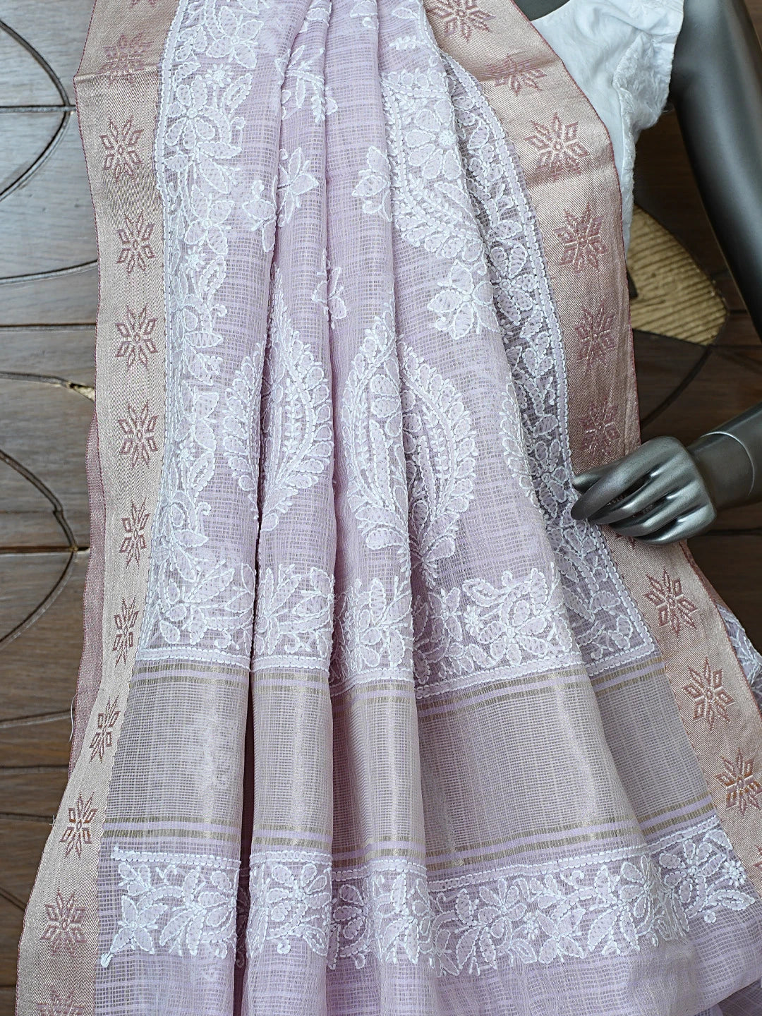 Ada Hand Embroidered Lavender Chanderi Lucknowi Chikankari Saree With Blouse 01A857666