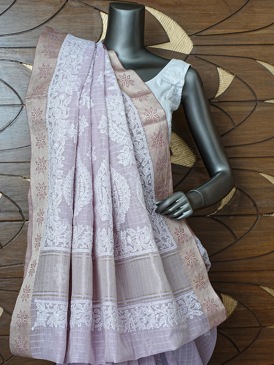 Ada Hand Embroidered Lavender Chanderi Lucknowi Chikankari Saree With Blouse 01A857666