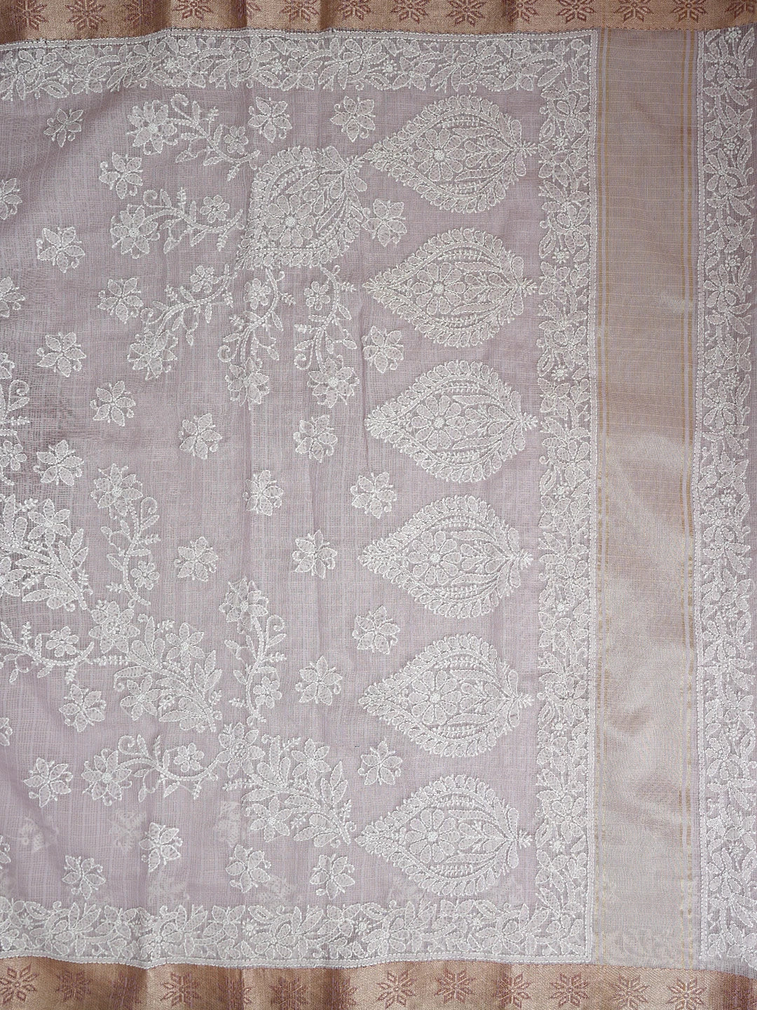 Ada Hand Embroidered Lavender Chanderi Lucknowi Chikankari Saree With Blouse 01A857666