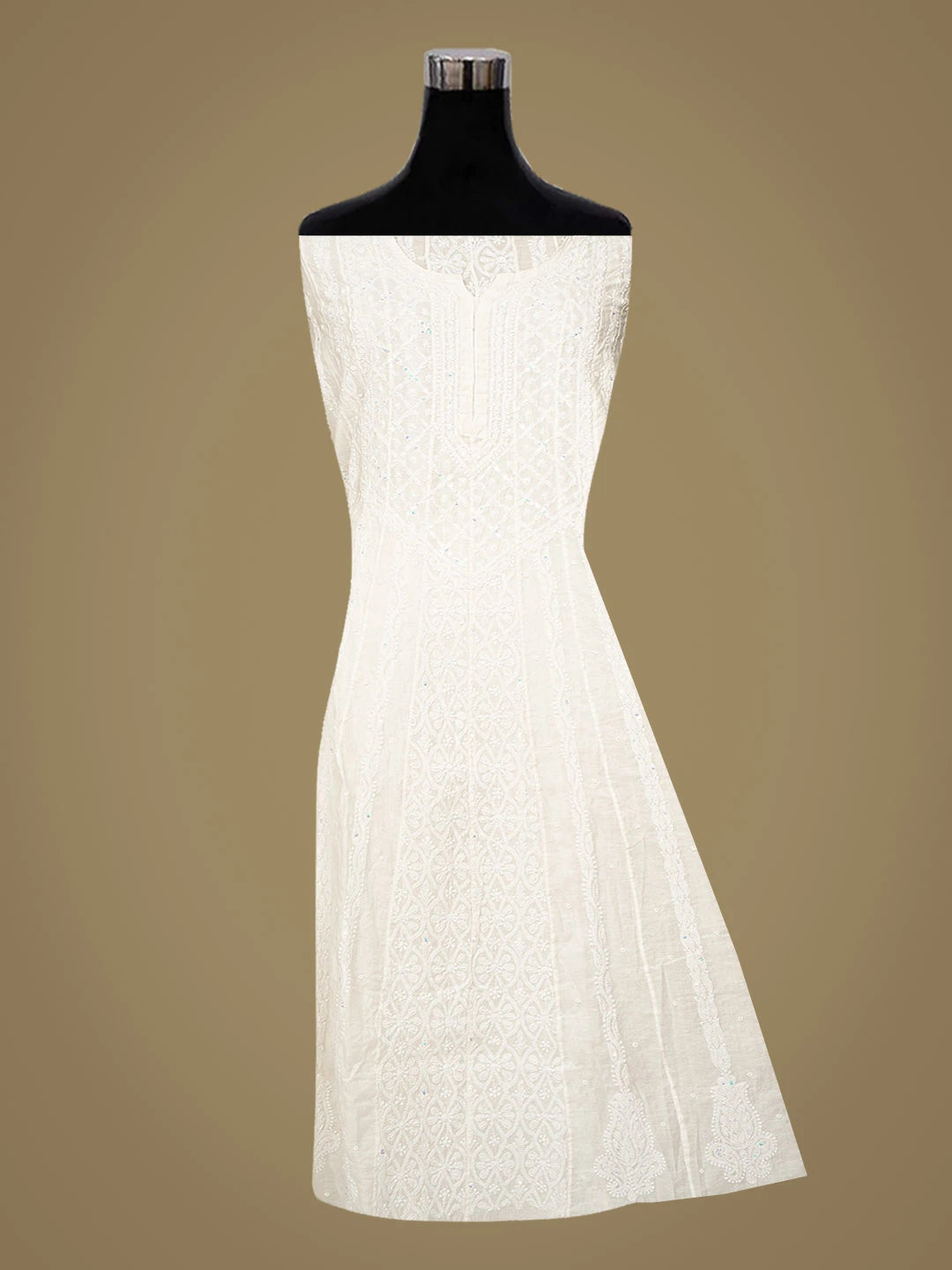 Ada Hand Embroidered White Chanderi Lucknowi Chikankari Semi-Stitched Kurta Dupatta Set With Pearl Work 01A850130