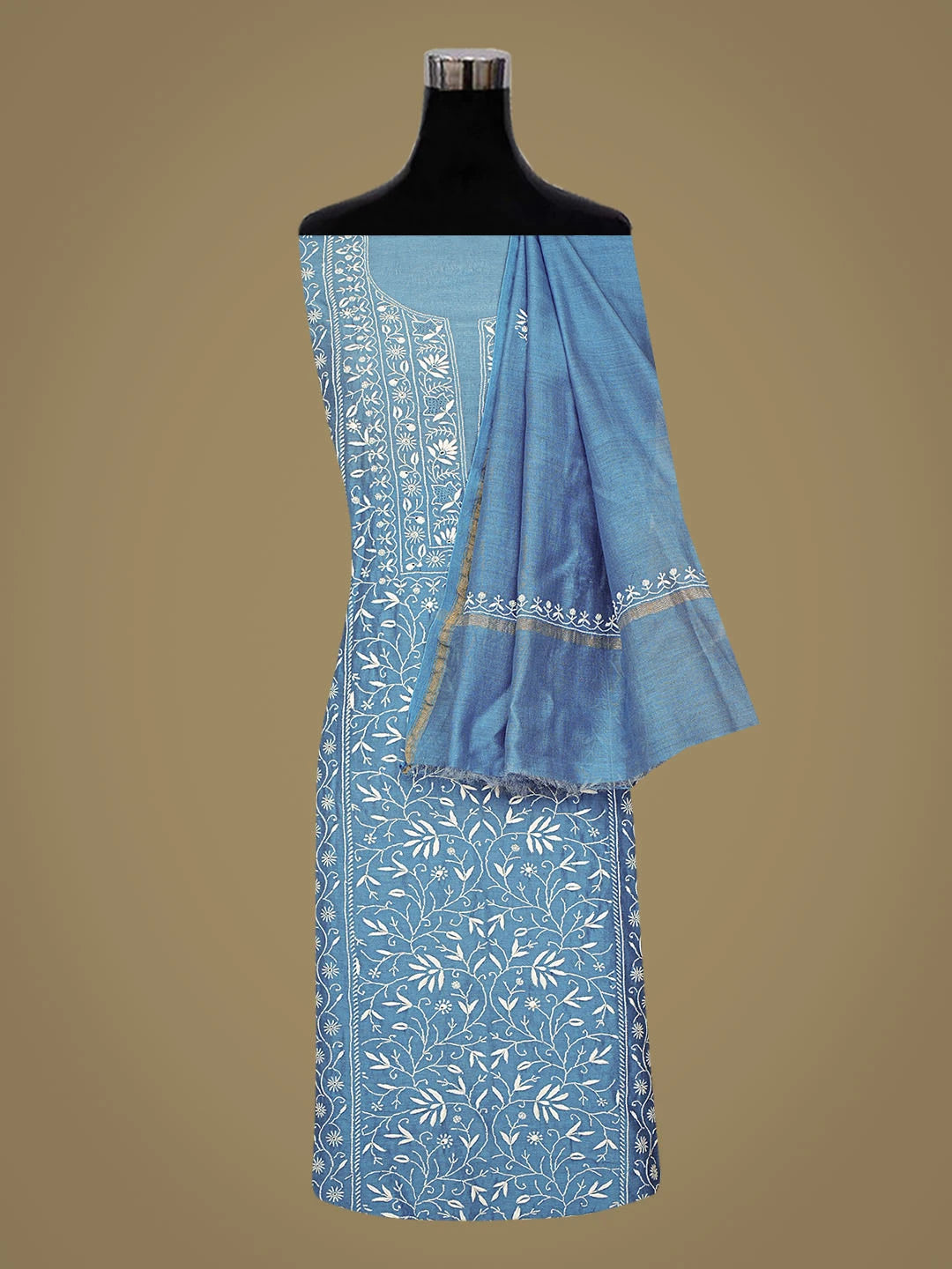Ada Hand Embroidered Blue Chanderi Lucknowi Chikankari Unstitched Suit Piece 01A856664