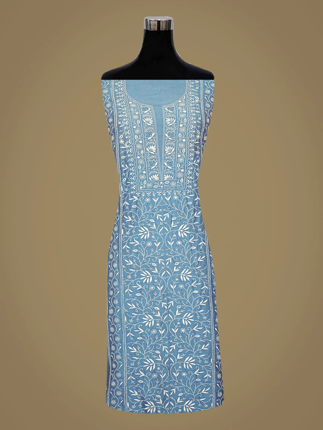 Ada Hand Embroidered Blue Chanderi Lucknowi Chikankari Unstitched Suit Piece 01A856664