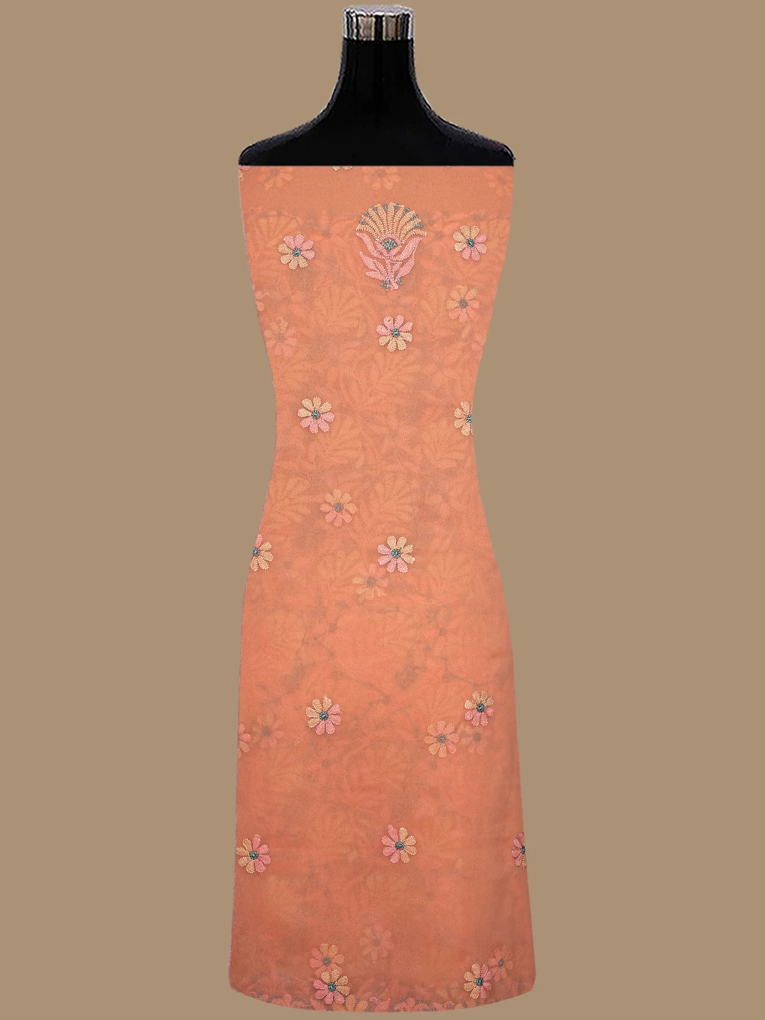 Ada Hand Embroidered Peach Georgette Lucknowi Chikankari Unstitched Suit Piece 01A857205