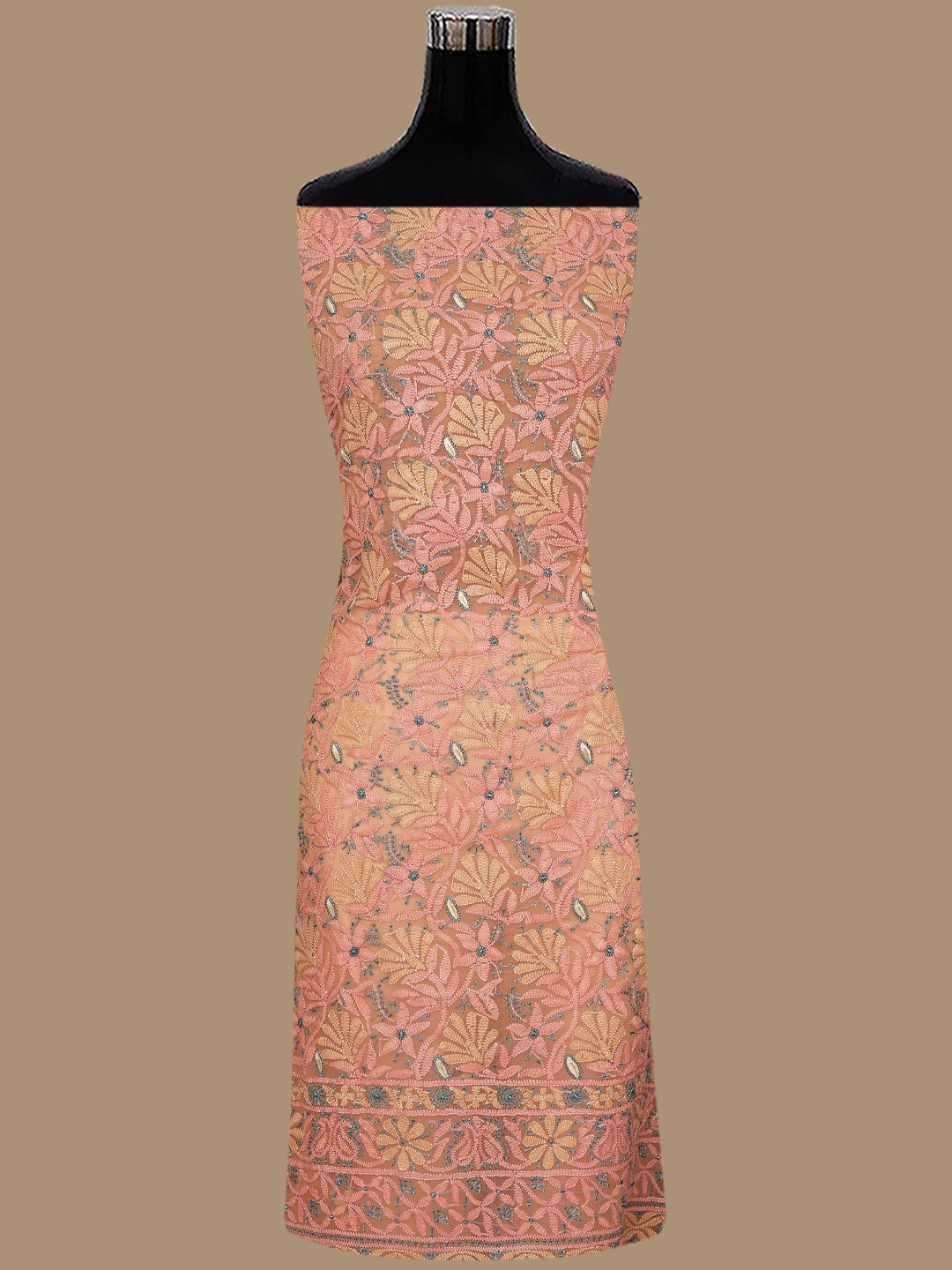 Ada Hand Embroidered Peach Georgette Lucknowi Chikankari Unstitched Suit Piece 01A857205
