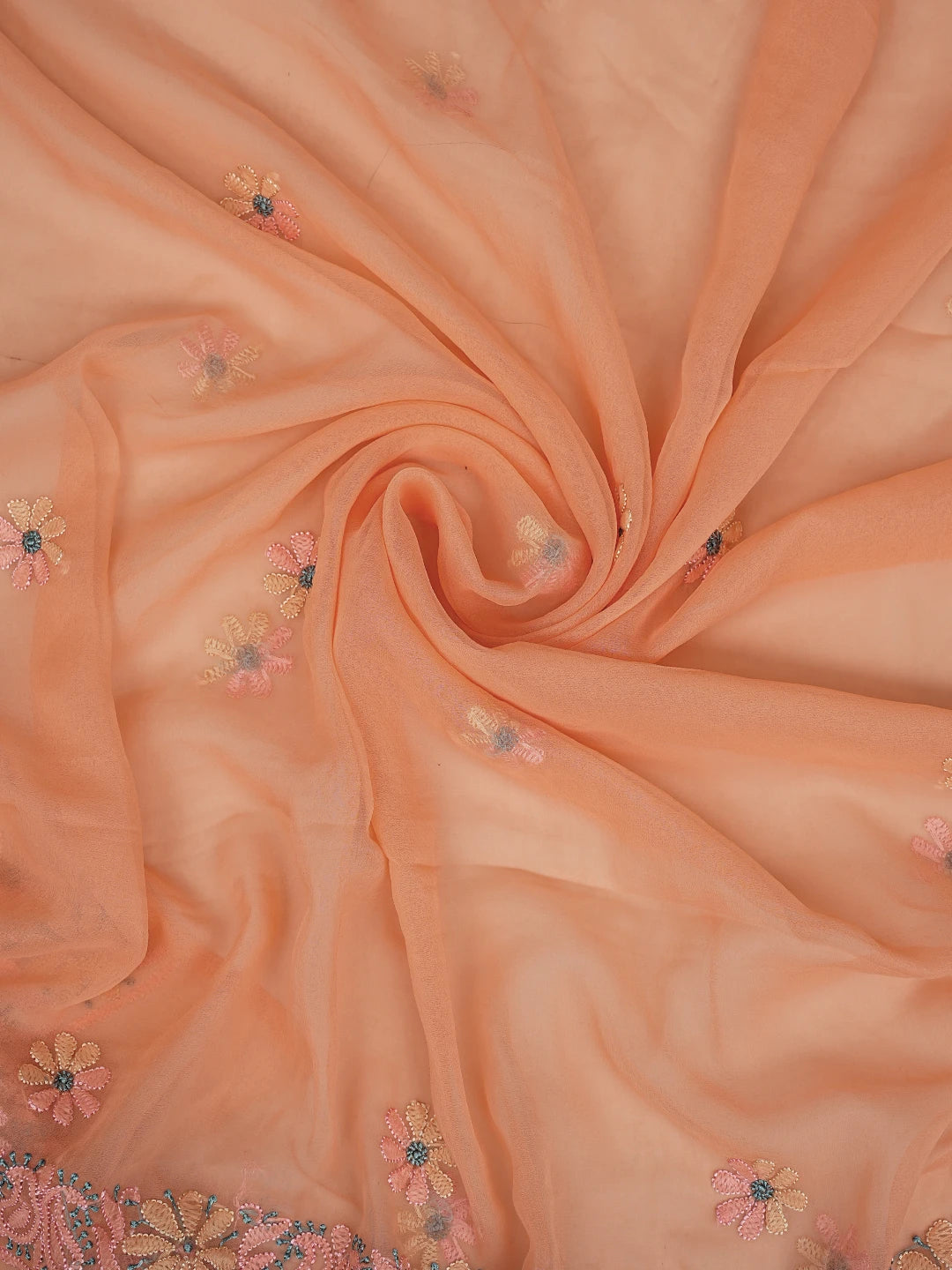 Ada Hand Embroidered Peach Georgette Lucknowi Chikankari Unstitched Suit Piece 01A857205