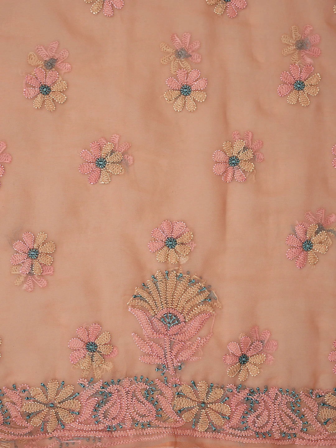 Ada Hand Embroidered Peach Georgette Lucknowi Chikankari Unstitched Suit Piece 01A857205