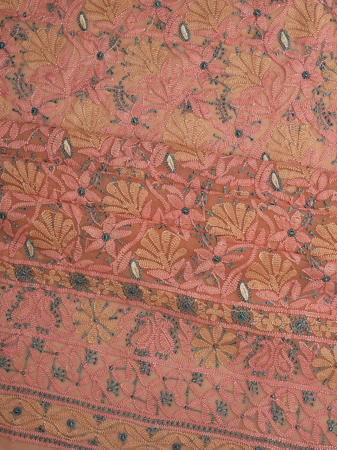 Ada Hand Embroidered Peach Georgette Lucknowi Chikankari Unstitched Suit Piece 01A857205