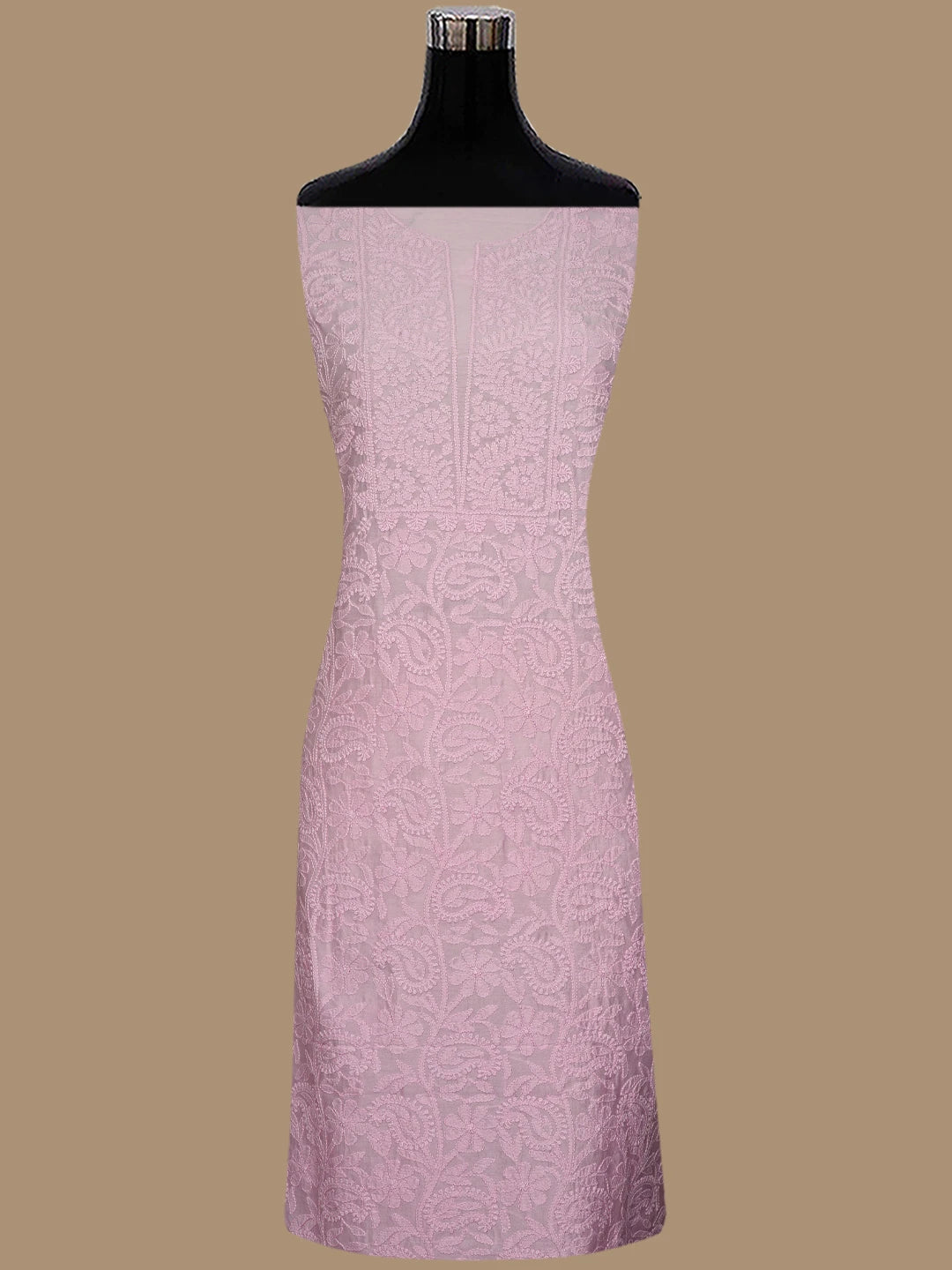 Ada Hand Embroidered Powder Pink Chanderi Lucknowi Chikankari Unstitched Kurta Dupatta Set 01A465456