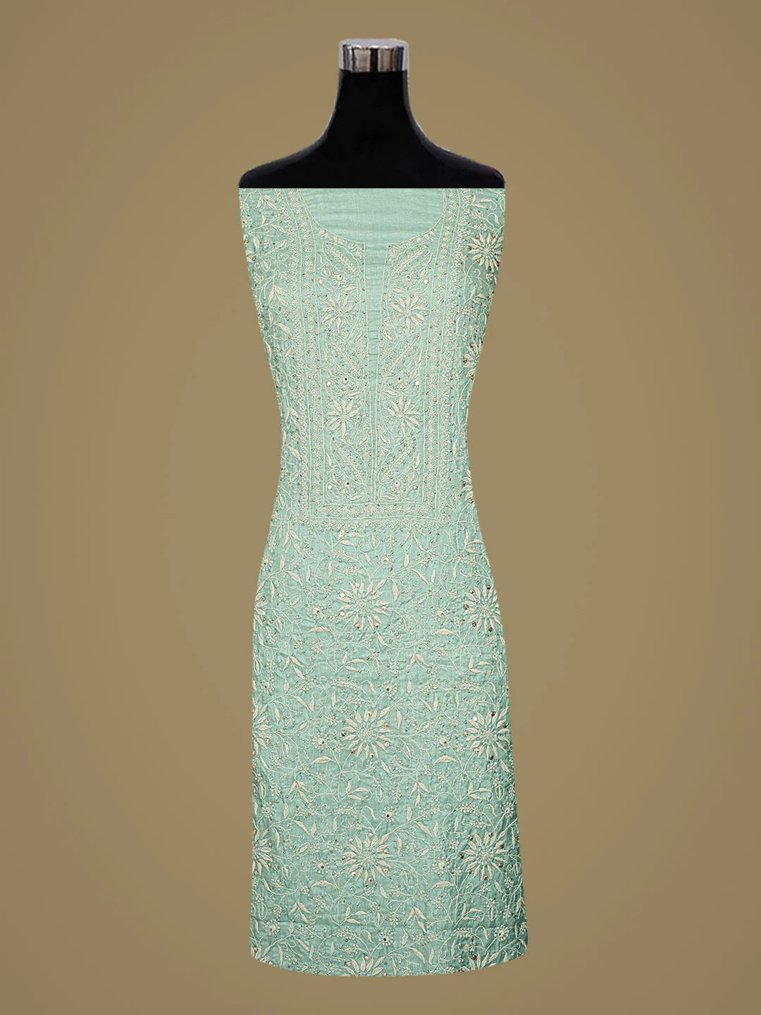 Ada Hand Embroidered Teal Green Silk Lucknowi Chikankari Unstitched Suit Piece With Mukaish Work 01A702312
