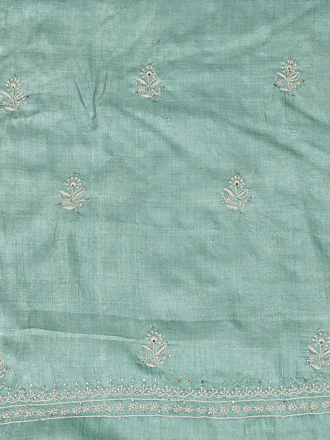 Ada Hand Embroidered Teal Green Silk Lucknowi Chikankari Unstitched Suit Piece With Mukaish Work 01A702312