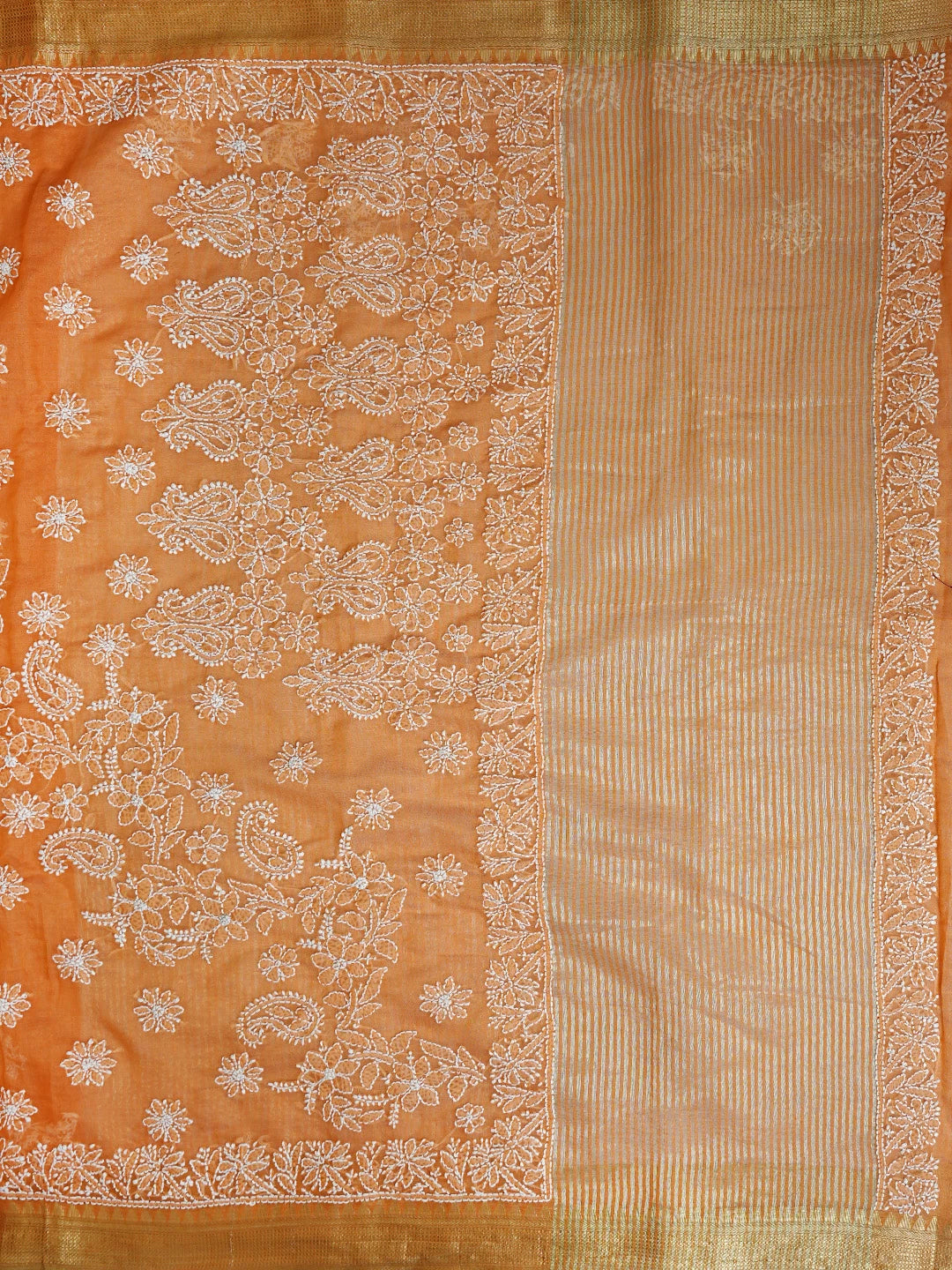 Ada Hand Embroidered Orange Chanderi Lucknowi Chikankari Saree With Blouse 01A857695