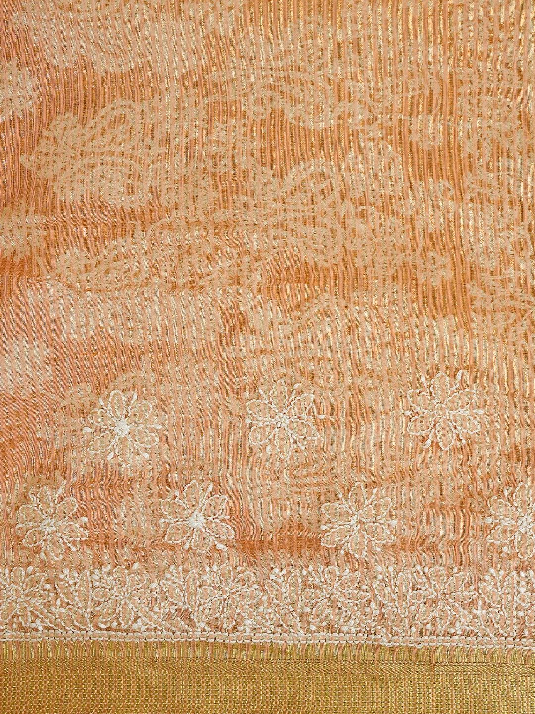 Ada Hand Embroidered Orange Chanderi Lucknowi Chikankari Saree With Blouse 01A857695