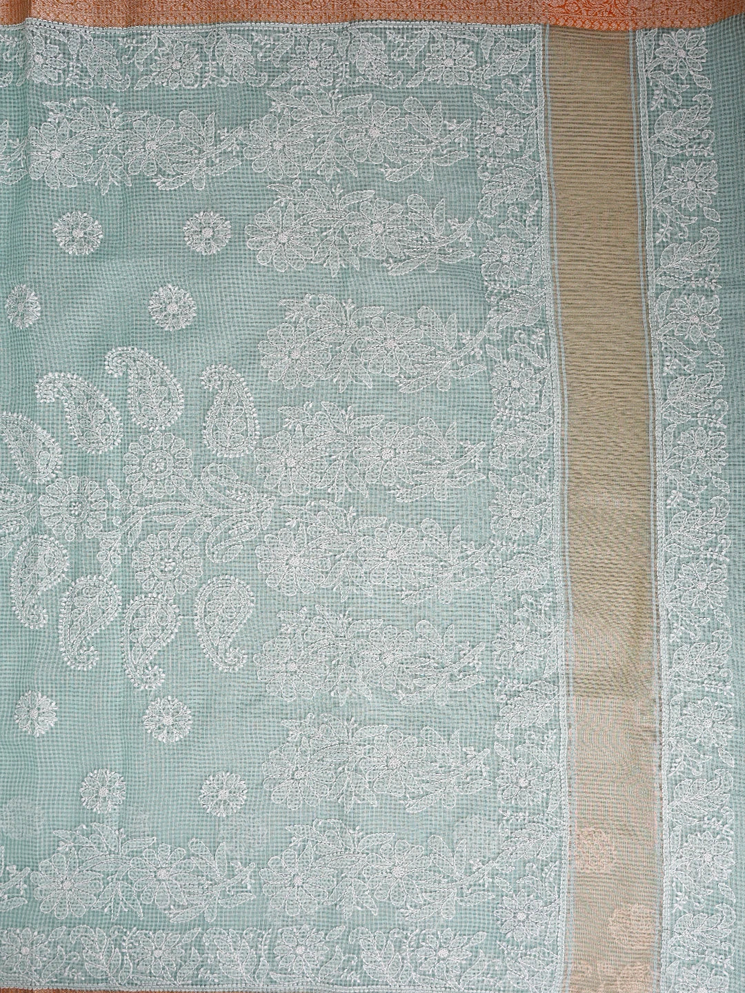 Ada Hand Embroidered Pistachio Green Chanderi Lucknowi Chikankari Saree With Blouse 01A857691