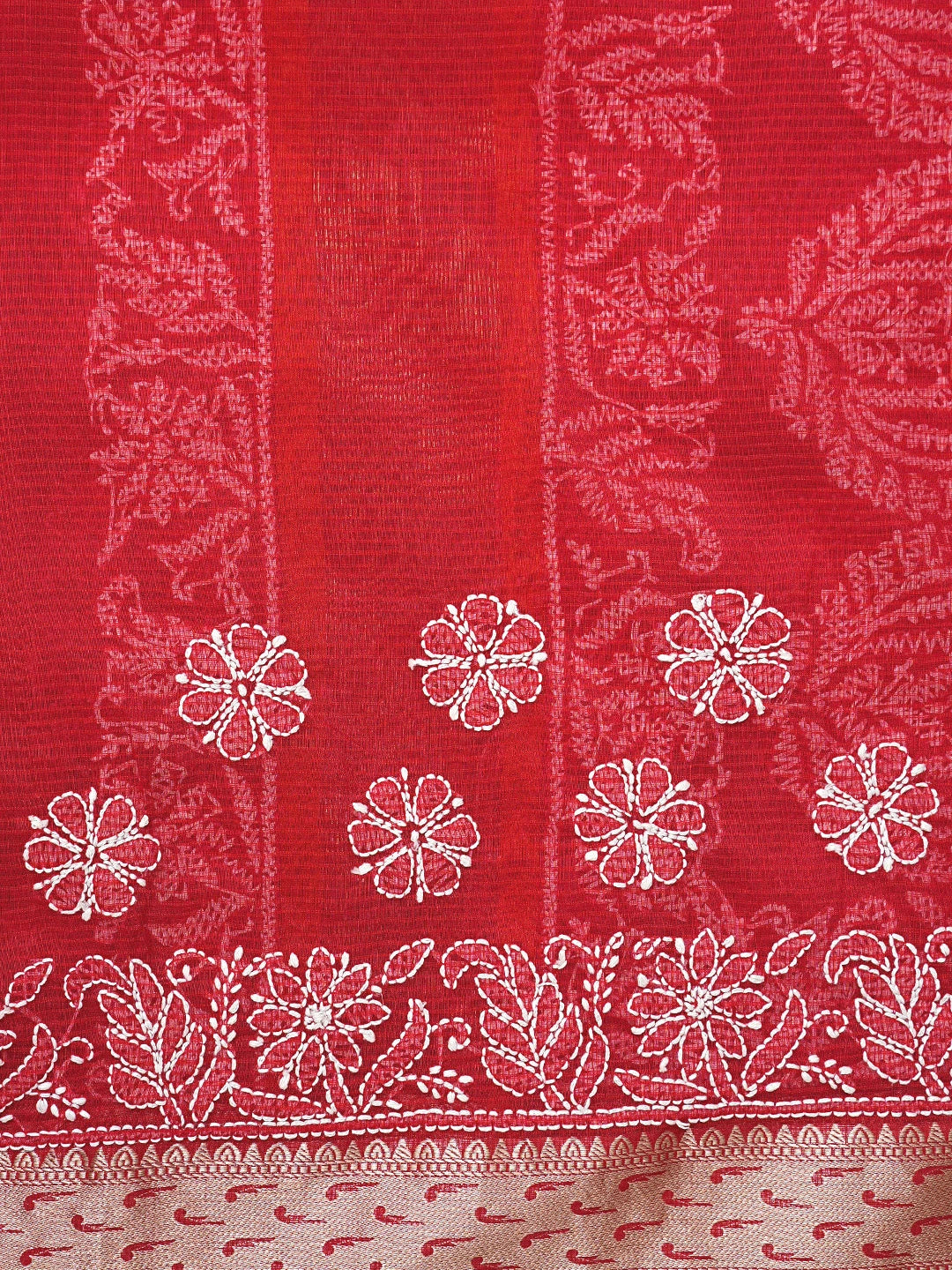 Ada Hand Embroidered Red Chanderi Lucknowi Chikankari Saree With Blouse 01A857771