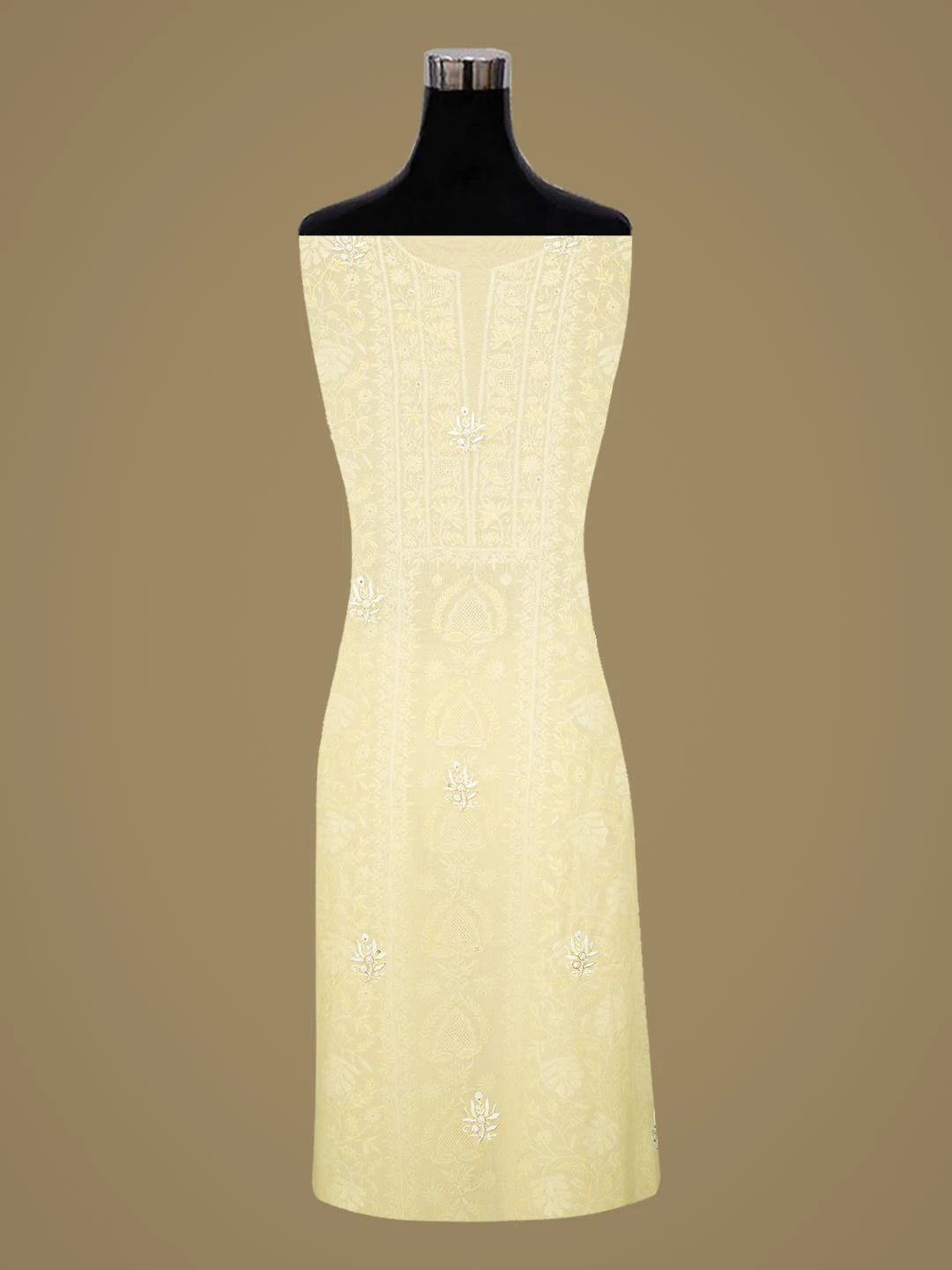 Ada Hand Embroidered Lemon Yellow Pure Georgette Lucknowi Chikankari Unstitched Kurta Dupatta Set With Cutdana Work 01A712921