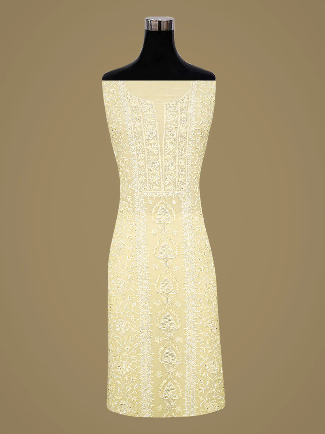 Ada Hand Embroidered Lemon Yellow Pure Georgette Lucknowi Chikankari Unstitched Kurta Dupatta Set With Cutdana Work 01A712921