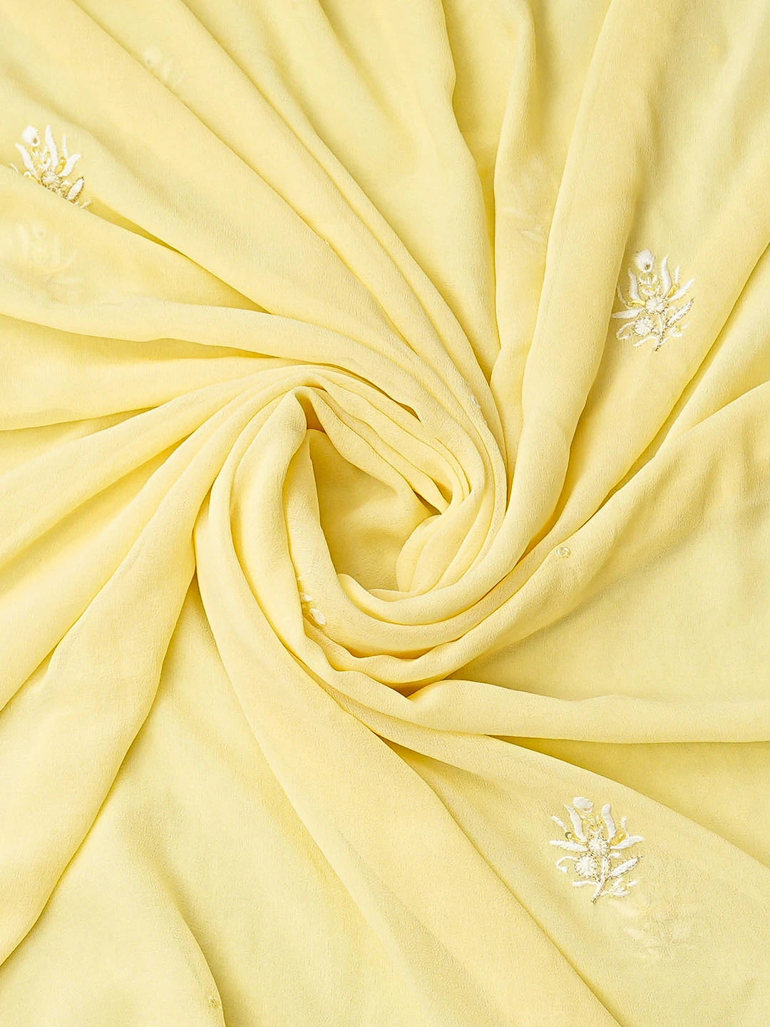 Ada Hand Embroidered Lemon Yellow Pure Georgette Lucknowi Chikankari Unstitched Kurta Dupatta Set With Cutdana Work 01A712921