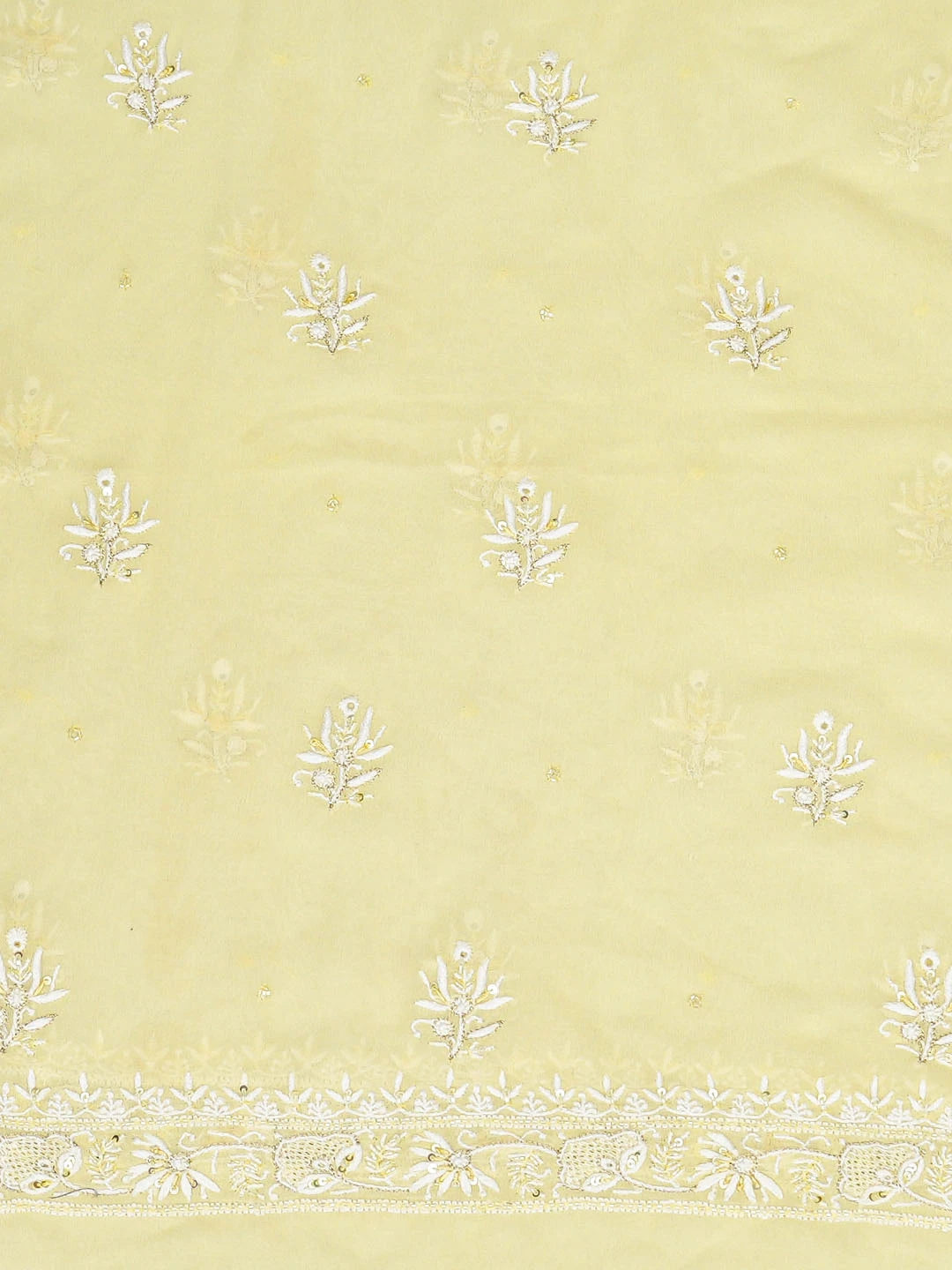 Ada Hand Embroidered Lemon Yellow Pure Georgette Lucknowi Chikankari Unstitched Kurta Dupatta Set With Cutdana Work 01A712921