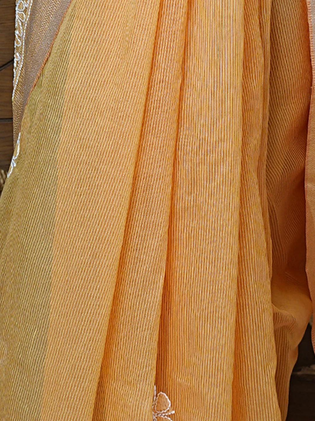 Ada Hand Embroidered Mustard Chanderi Lucknowi Chikankari Saree With Blouse 01A857659